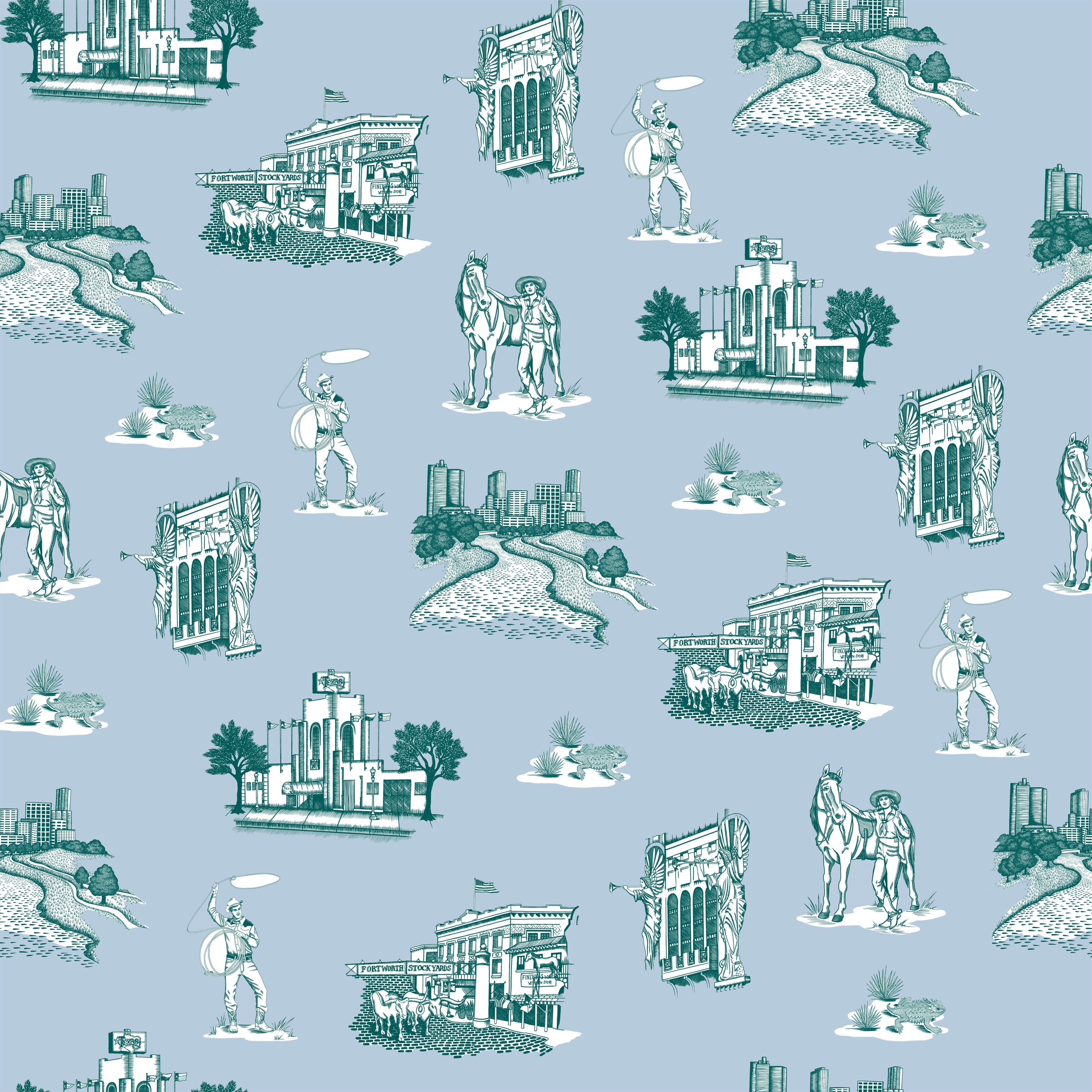 Fort Worth Toile Peel and Stick Wallpaper in pine blue color - pattern number KK17139_Pine_Blue_KH306 - by Katie Kime in the  collection