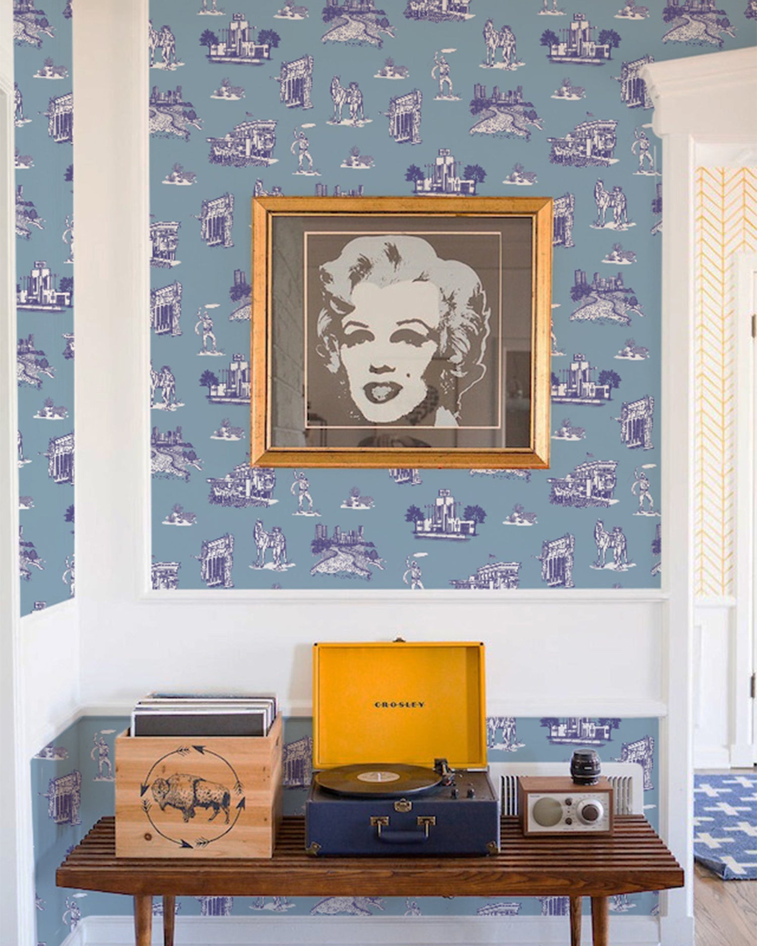 Fort Worth Toile Peel and Stick Wallpaper in blue purple color - pattern number KK17139_Blue_Purple_KH306 - by Katie Kime in the  collection