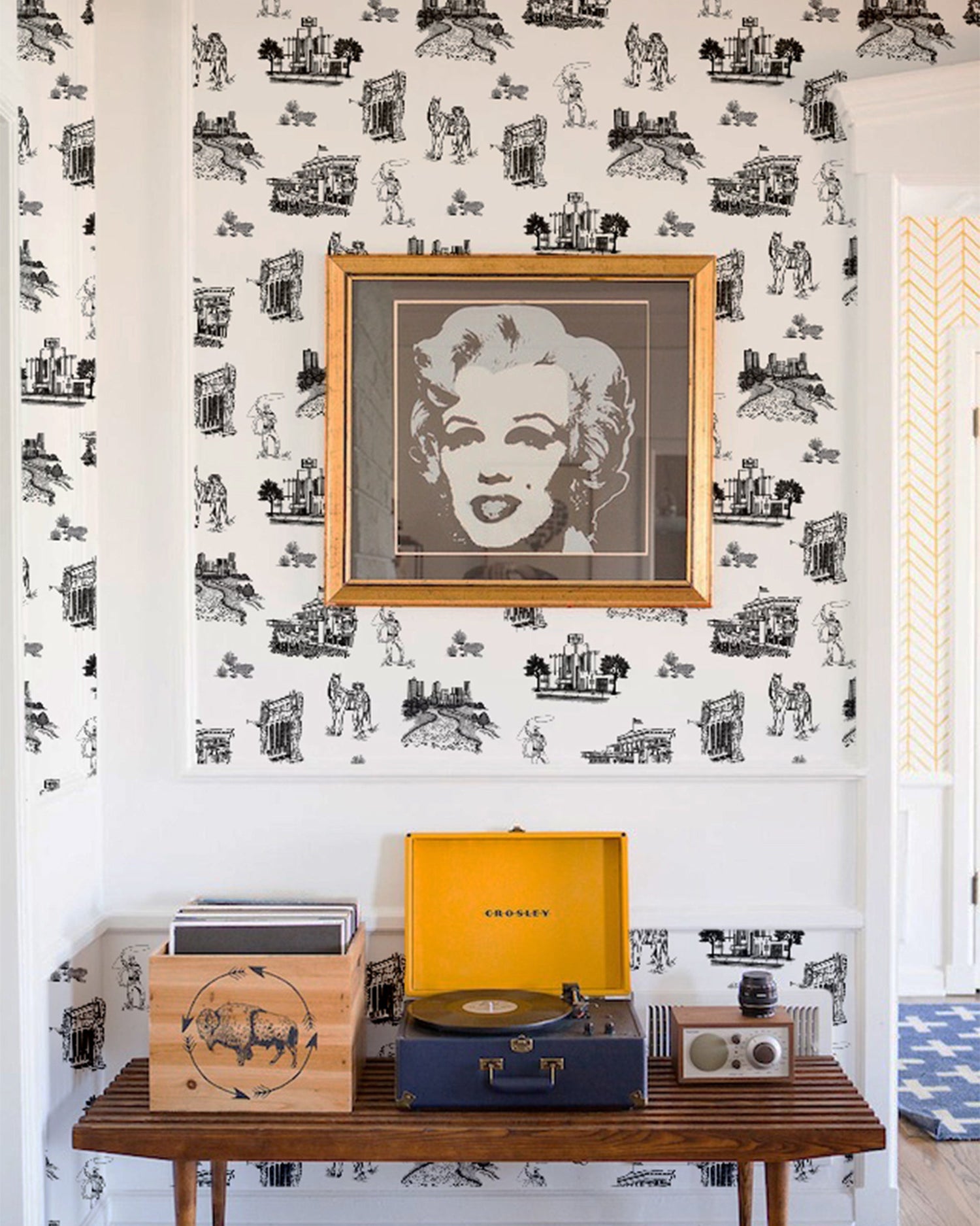 Fort Worth Toile Peel and Stick Wallpaper in black color - pattern number KK17139_Black_KH306 - by Katie Kime in the  collection