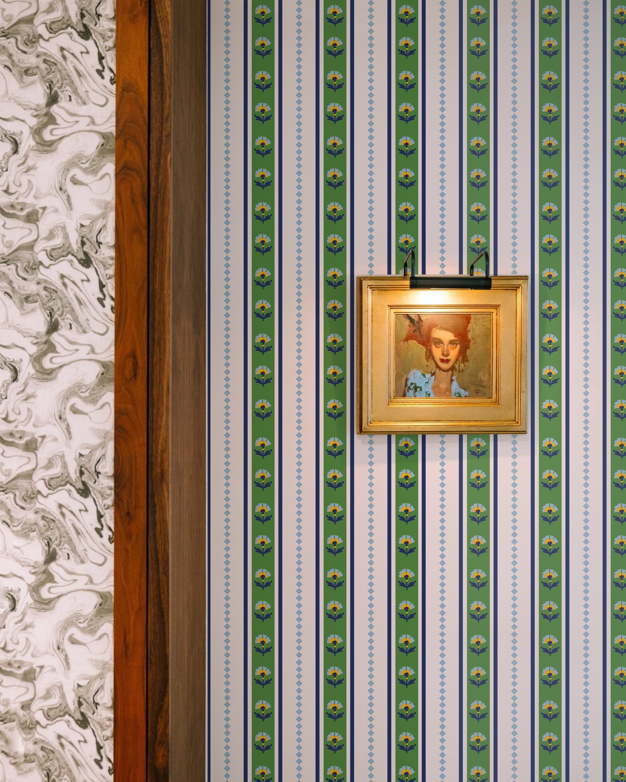 Garden Stripe Peel and Stick Wallpaper in green color - pattern number KK826_Green_KH306 - by Katie Kime in the  collection