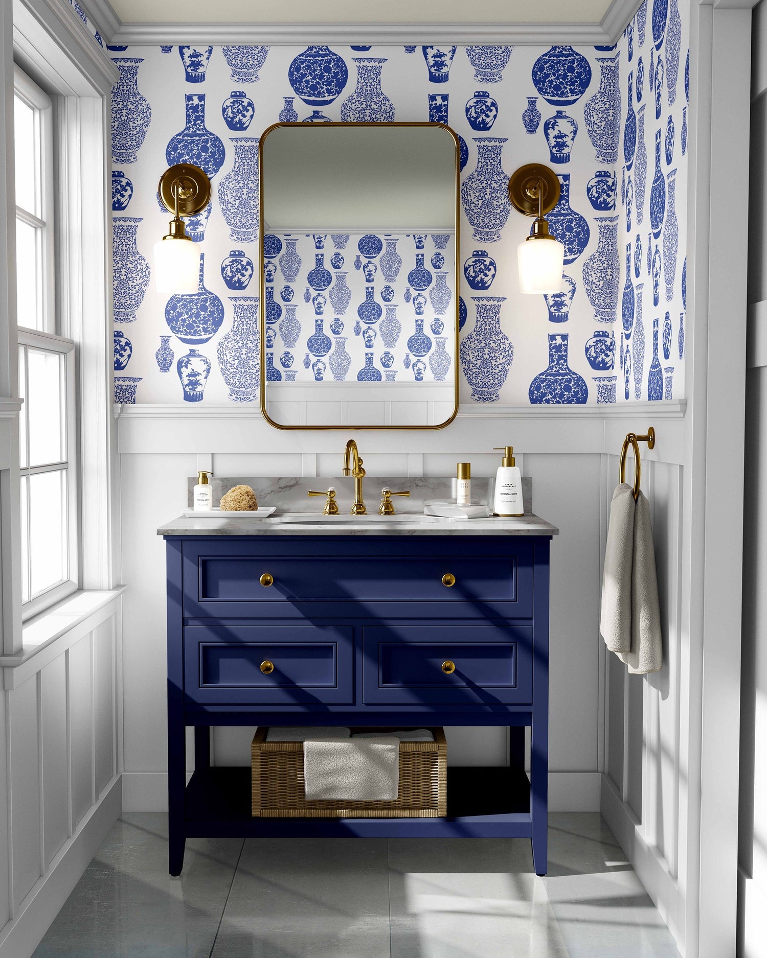 Ginger Jars Wallpaper in blue color - pattern number KK17006_Blue_KH300 - by Katie Kime in the  collection