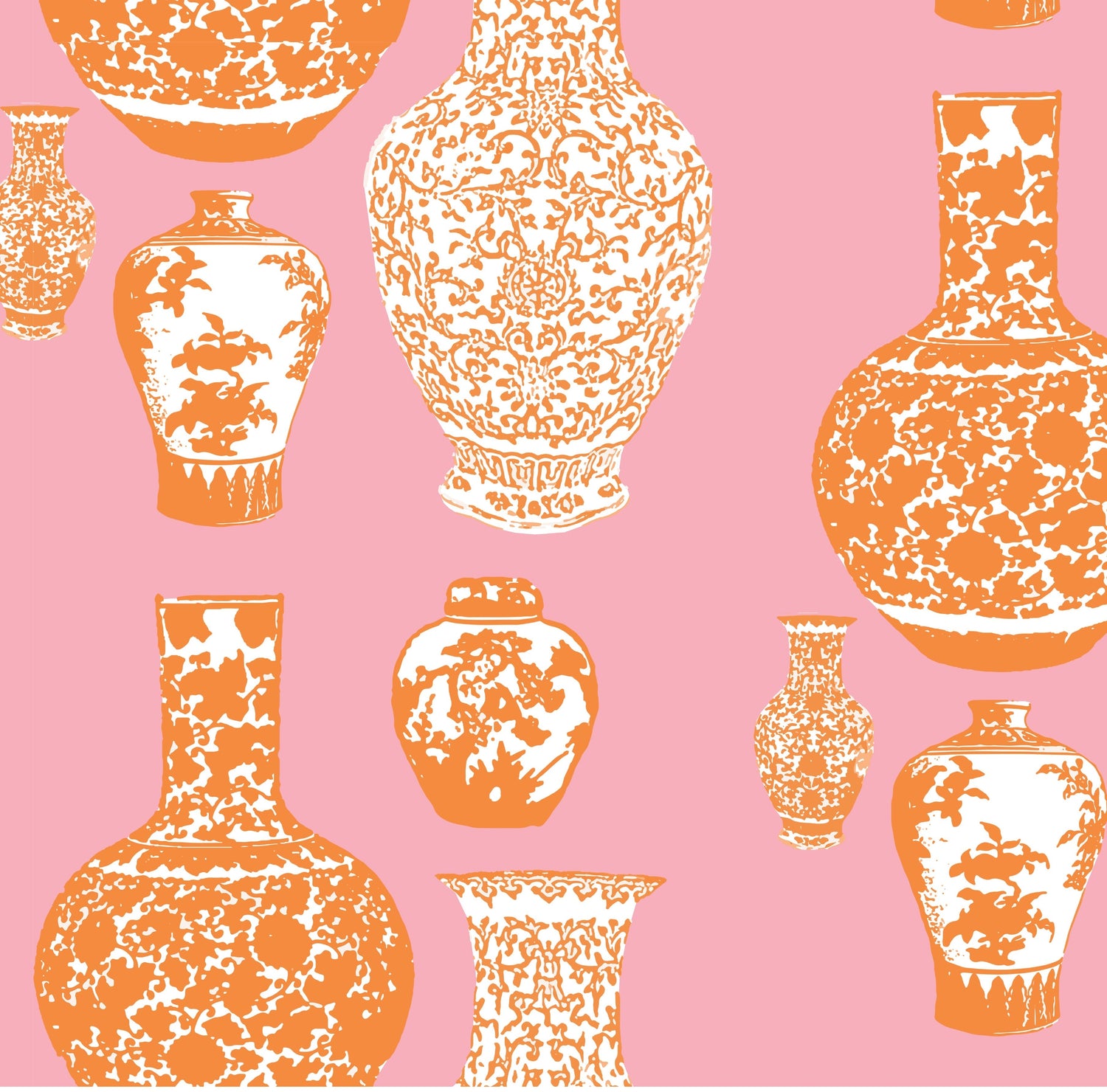 Ginger Jars Wallpaper in pink orange color - pattern number KK17006_Pink_Orange_KH300 - by Katie Kime in the  collection