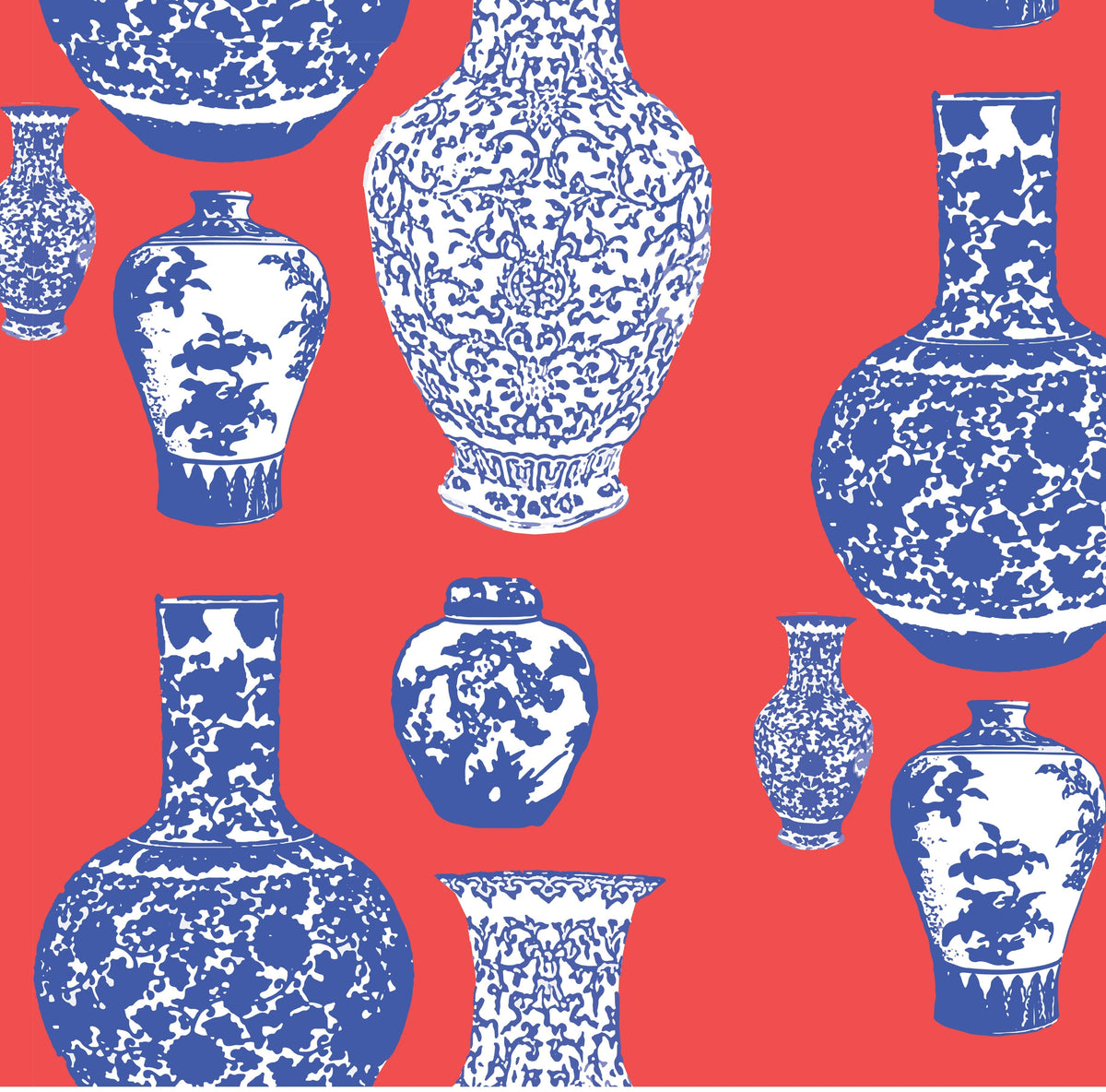 Ginger Jars Wallpaper in Red Blue color - pattern number KK17006_Red_Blue_KH300 - by Katie Kime in the collection