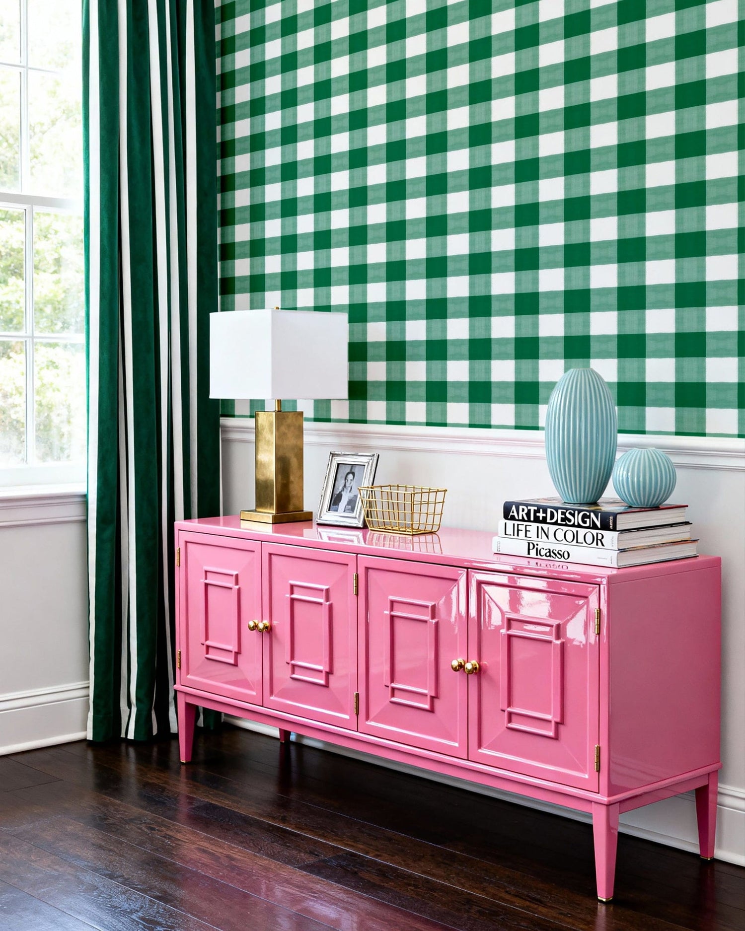 Gingham Wallpaper in Hunter color - pattern number KK799_Hunter_KH300 - by Katie Kime in the collection