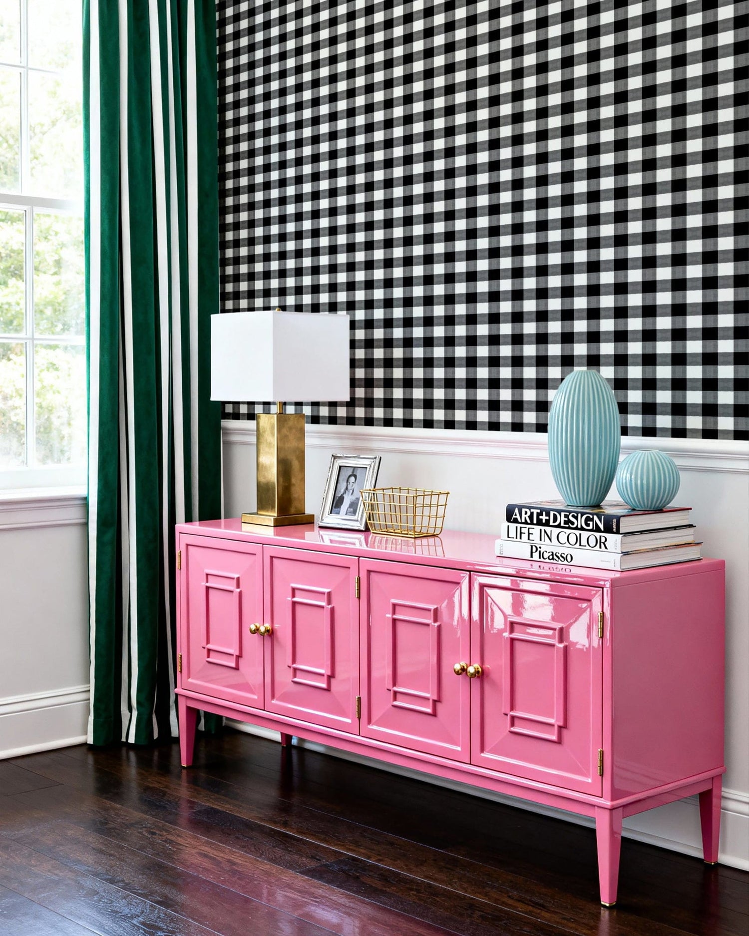 Gingham Wallpaper in Black color - pattern number KK800_Black_KH300 - by Katie Kime in the collection
