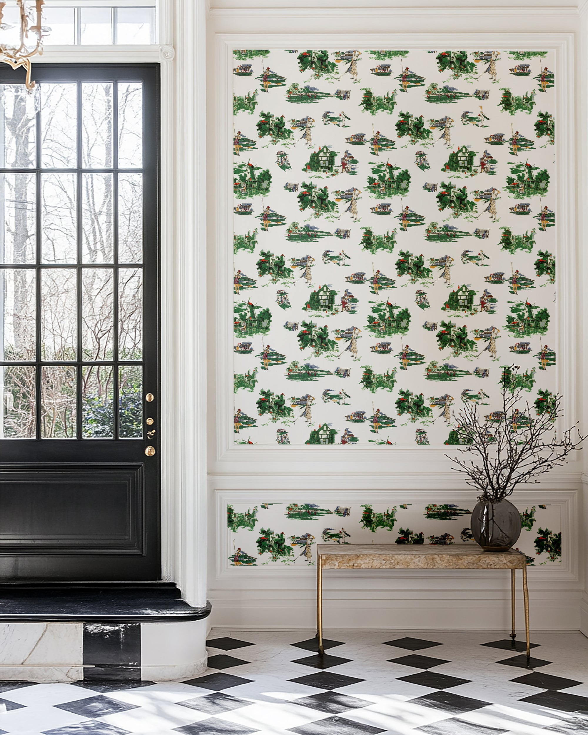 Golf Toile Peel and Stick Wallpaper in green color - pattern number KK806_Green_KH306 - by Katie Kime in the  collection