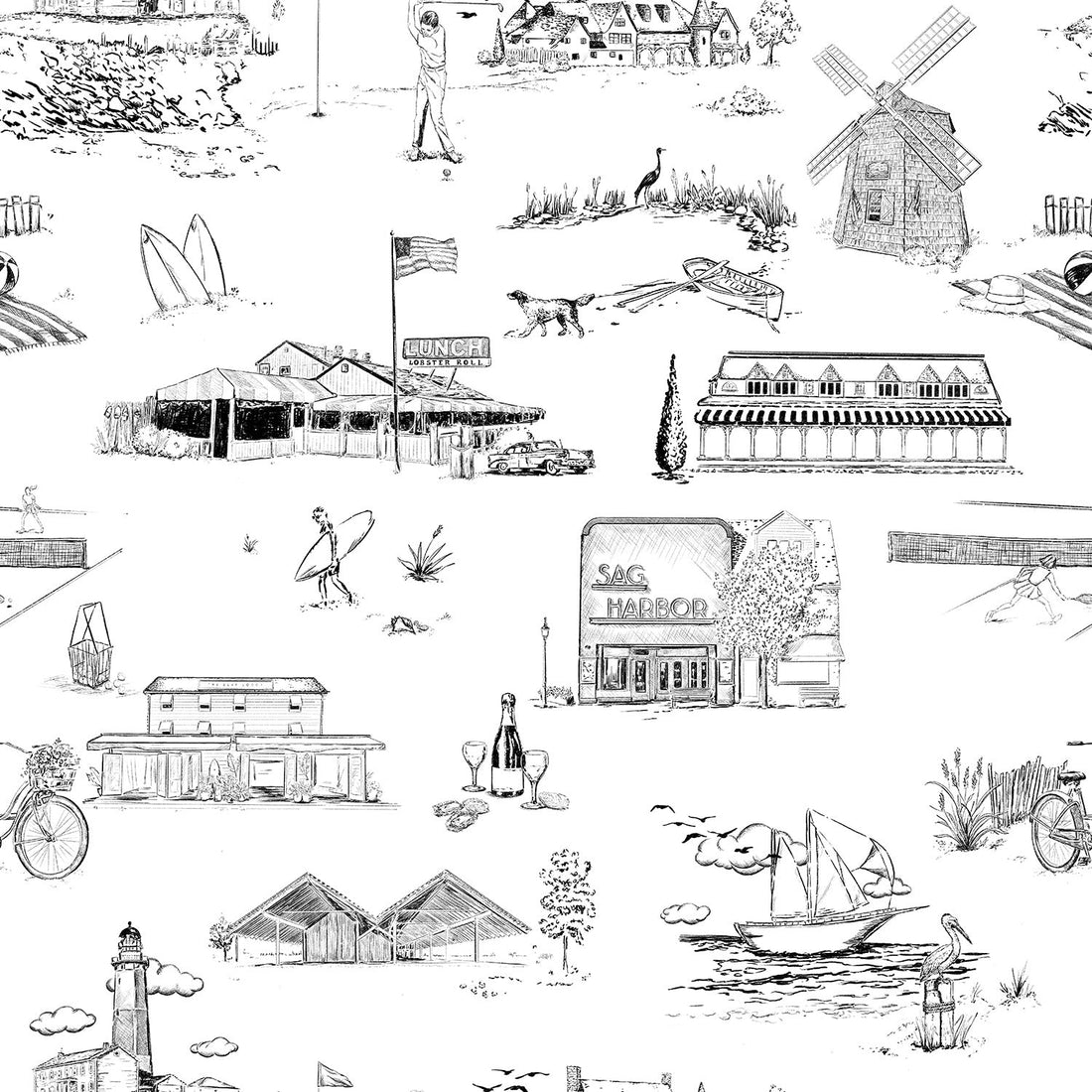 Hamptons Toile Peel and Stick Black KK579_Black_KH306 Wallpaper by ...