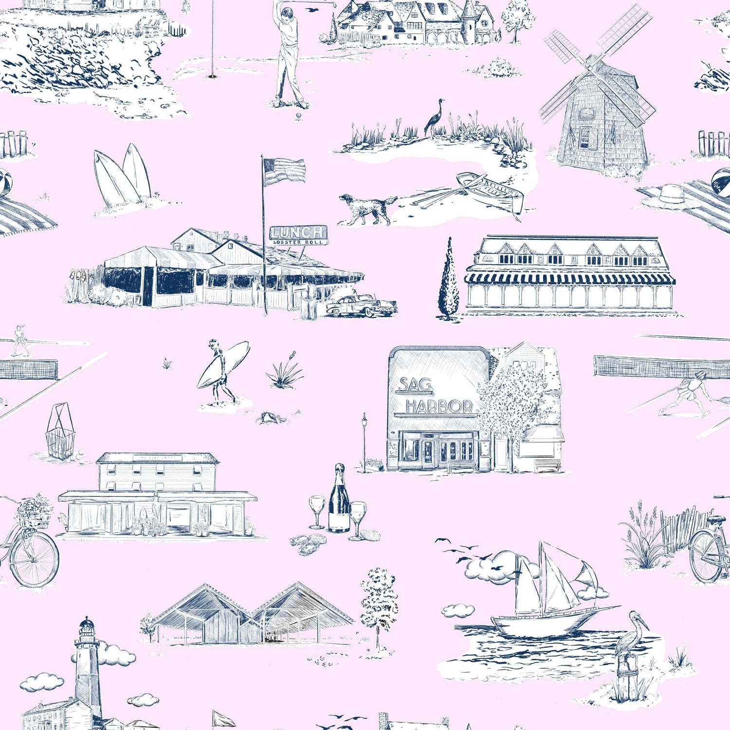 Hamptons Toile Peel and Stick Wallpaper in lilac navy color - pattern number KK579_Lilac_Navy_KH306 - by Katie Kime in the  collection