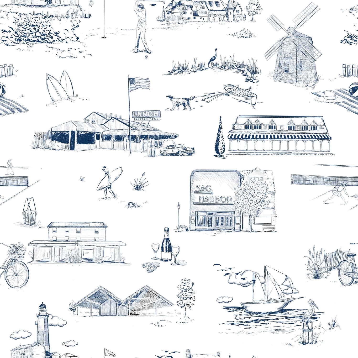 Hamptons Toile Peel and Stick Wallpaper in navy color - pattern number KK579_Navy_KH306 - by Katie Kime in the  collection