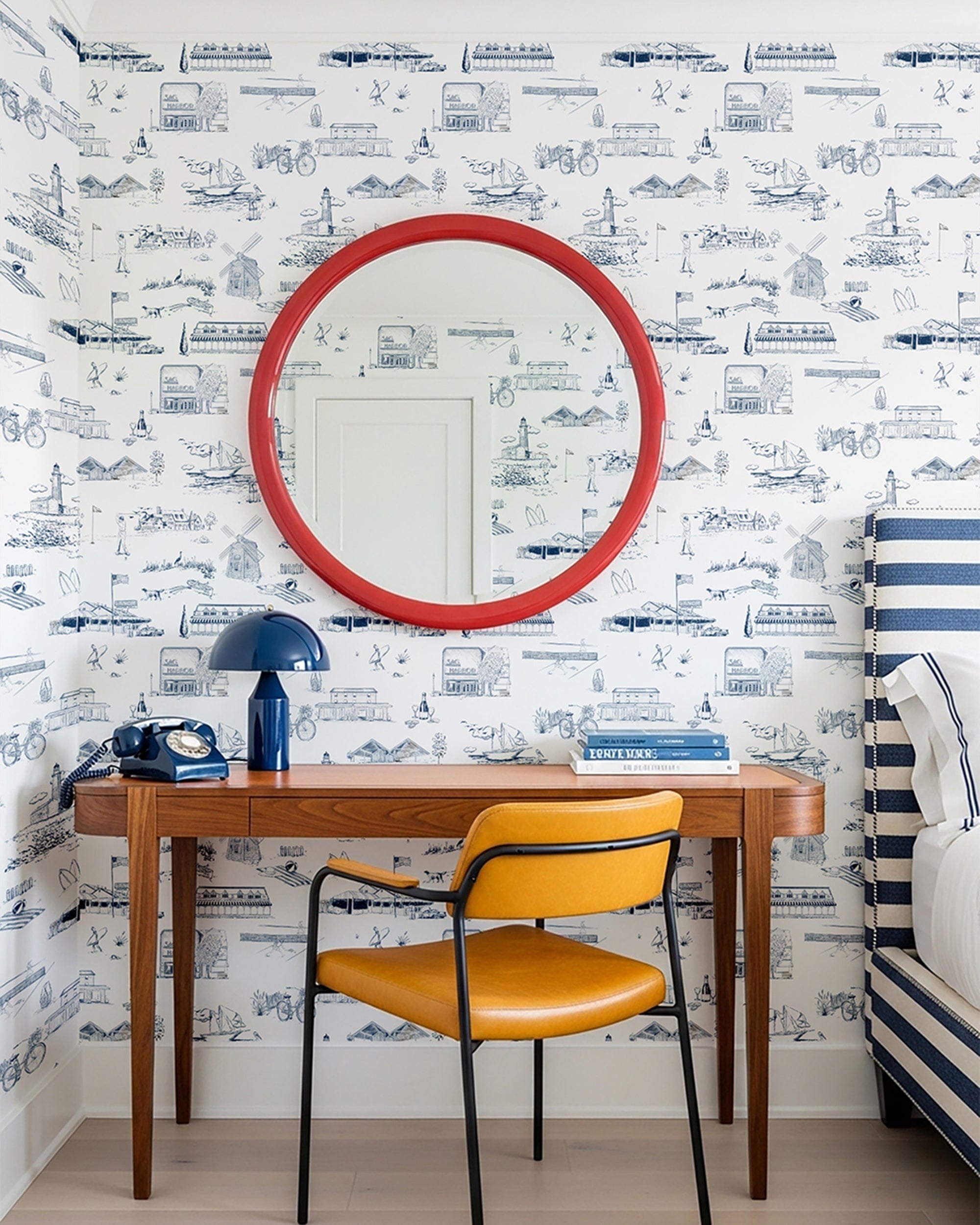 Hamptons Toile Peel and Stick Wallpaper in navy color - pattern number KK579_Navy_KH306 - by Katie Kime in the  collection