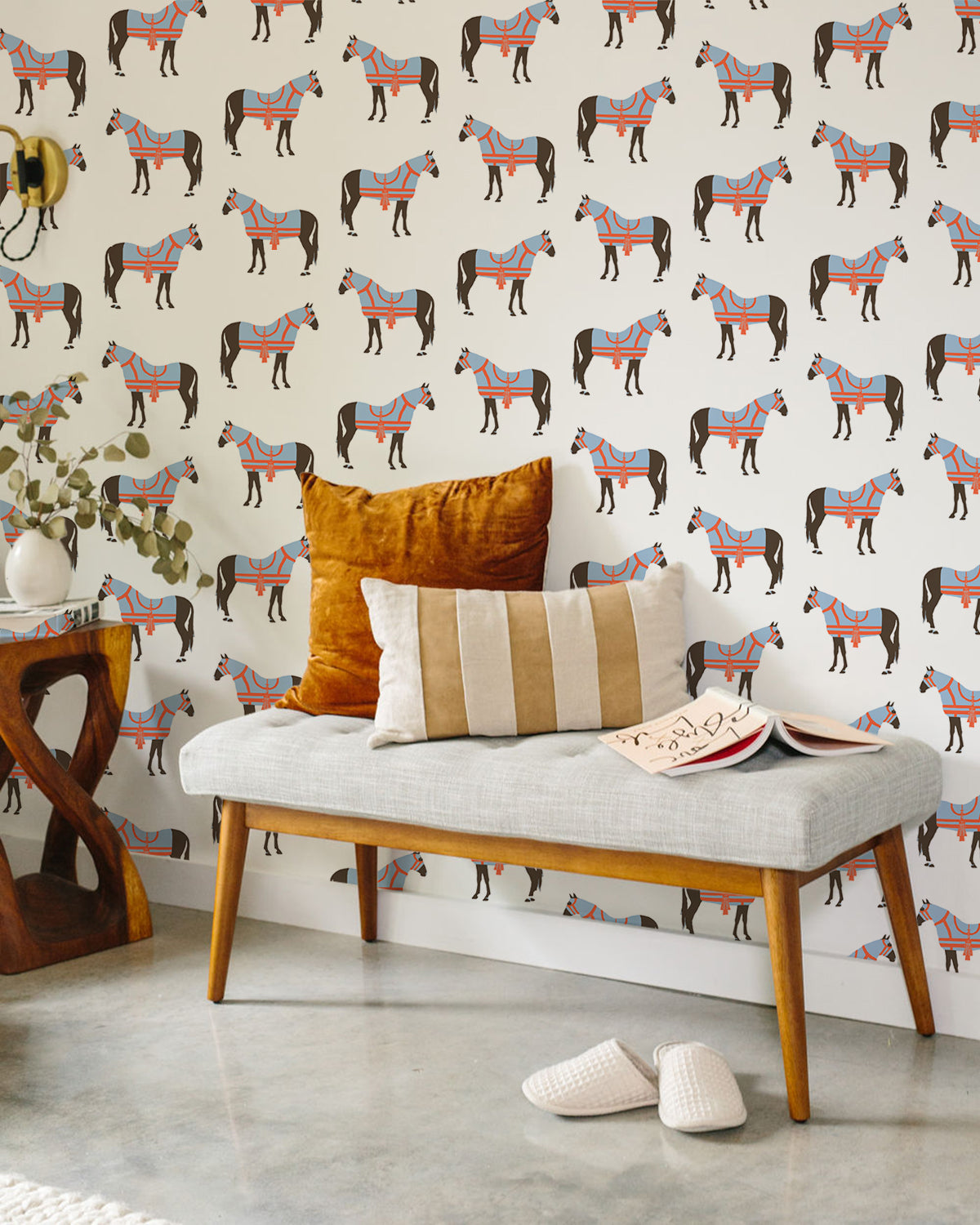 Horse &amp; Tassel Peel and Stick Wallpaper in blue color - pattern number KK17008_Blue_KH307 - by Katie Kime in the  collection