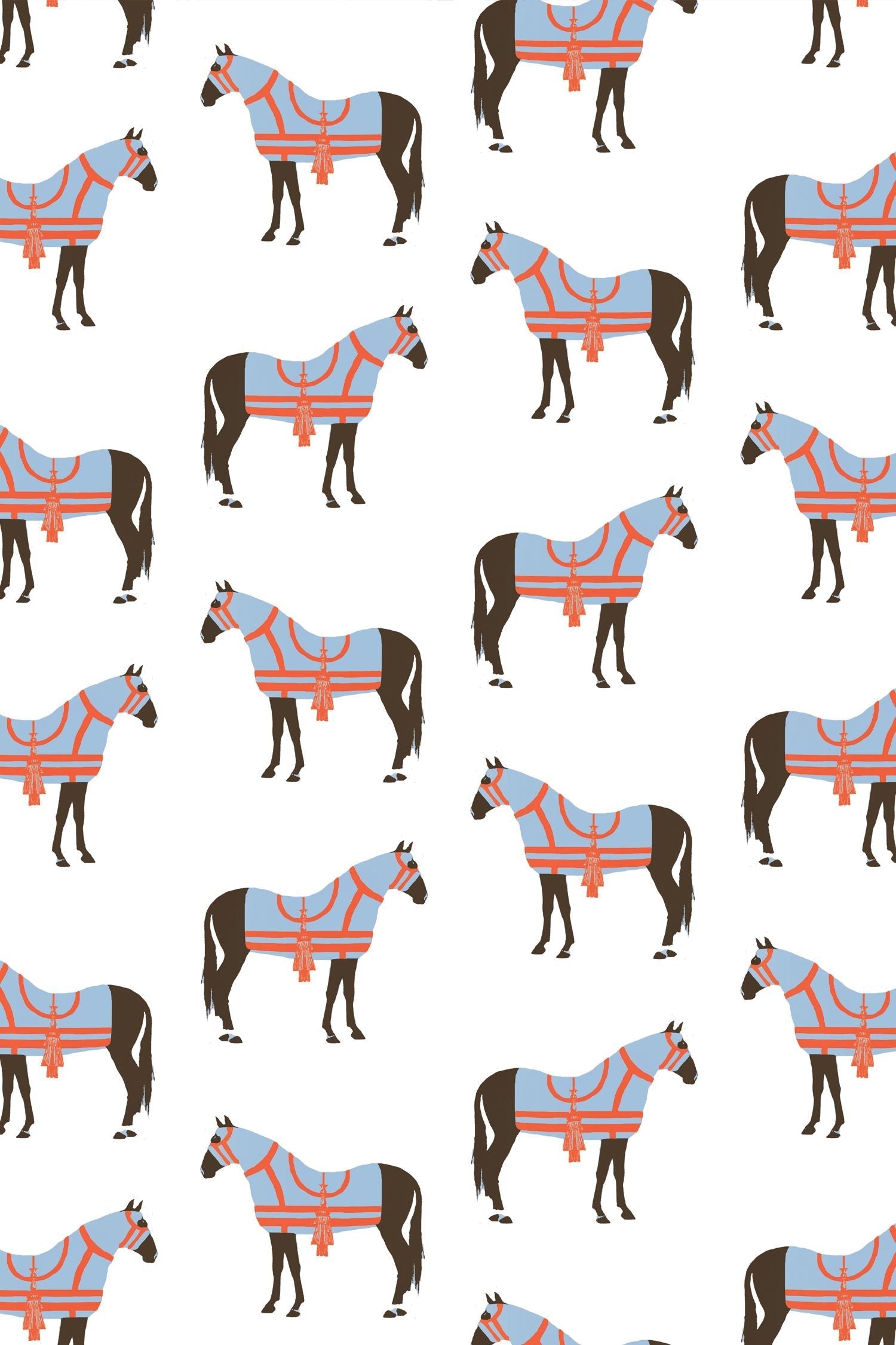 Horse &amp; Tassel Wallpaper in blue color - pattern number KK17008_Blue_KH300 - by Katie Kime in the  collection