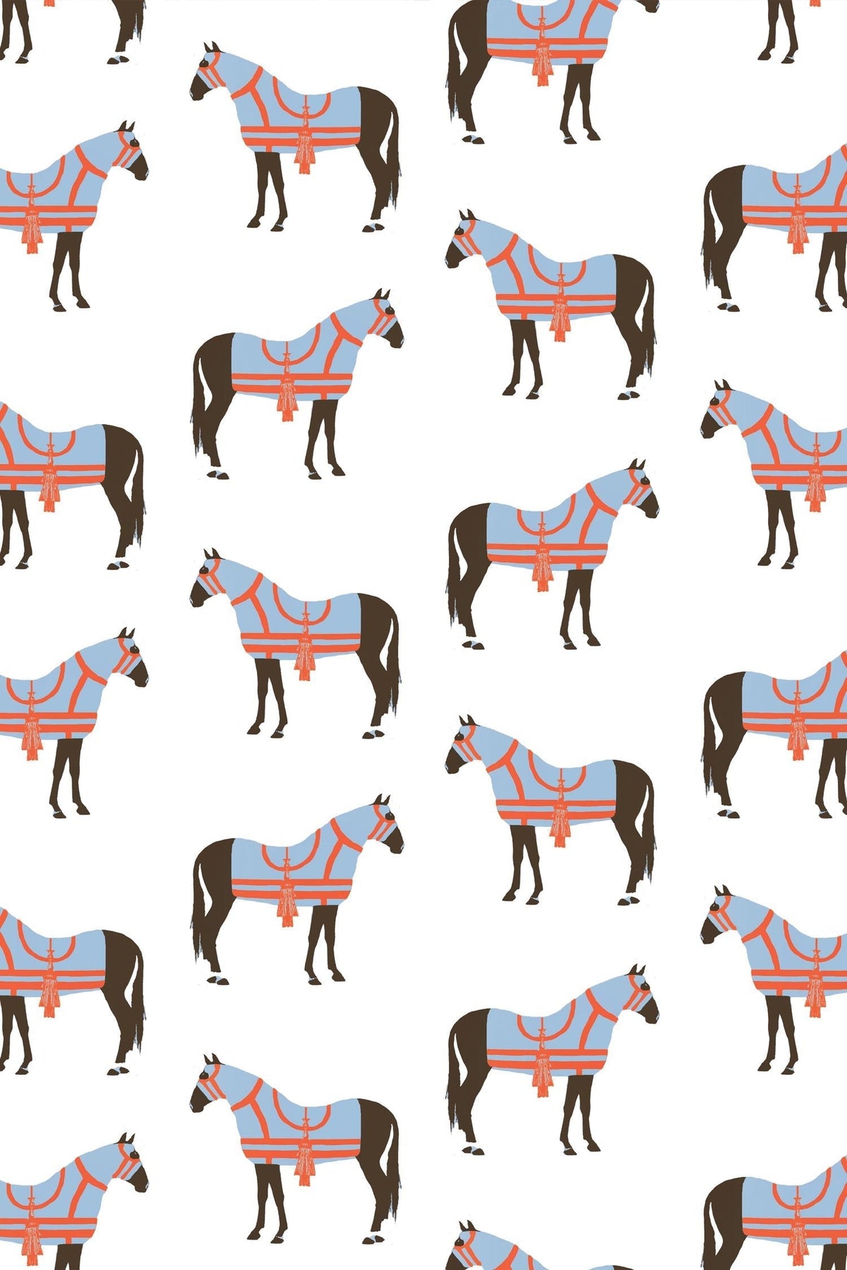 Horse and Tassel Wallpaper in Blue color - pattern number KK17008_Blue_KH300 - by Katie Kime in the collection