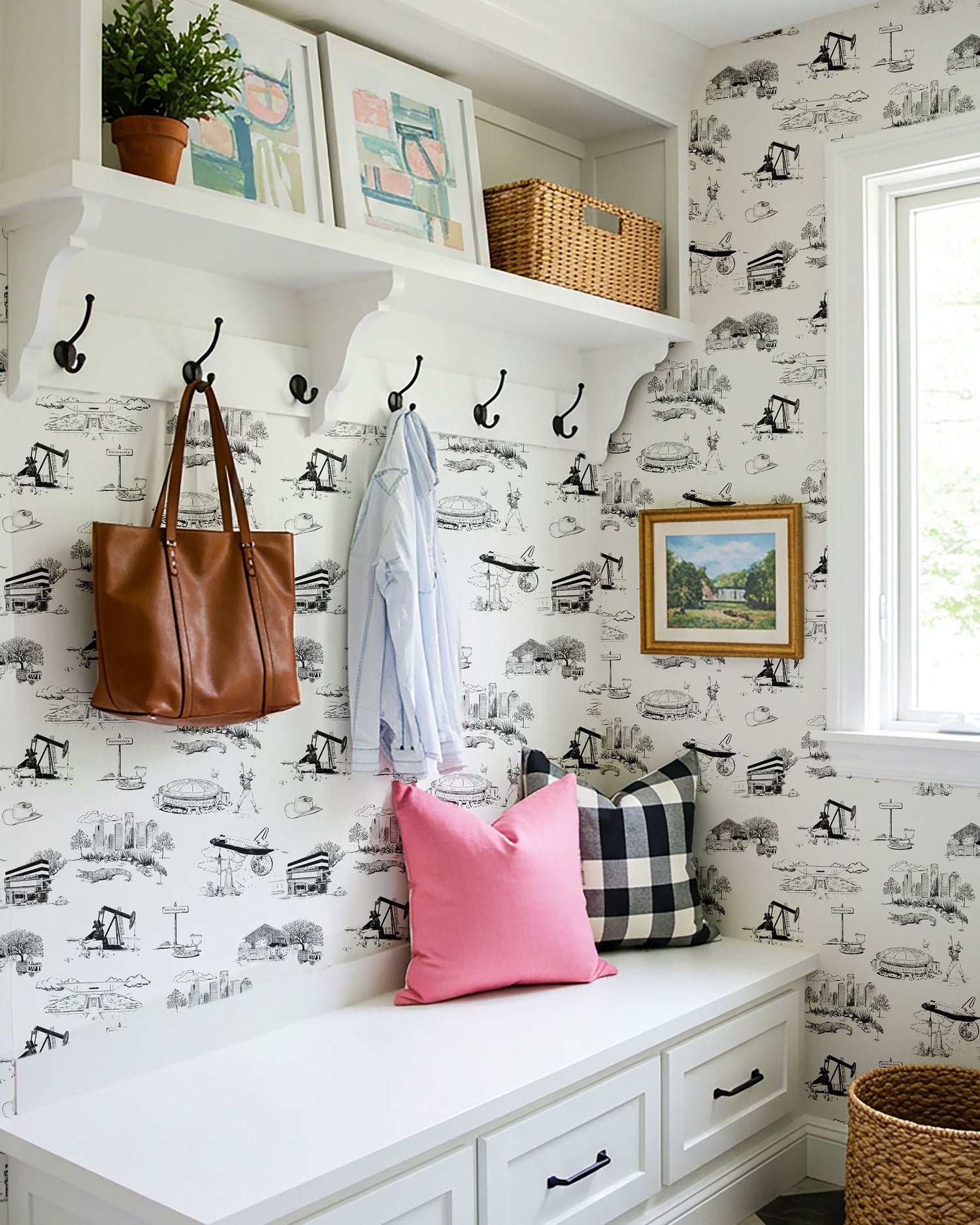 Houston Toile Wallpaper in black color - pattern number KK737_Black_KH300 - by Katie Kime in the  collection