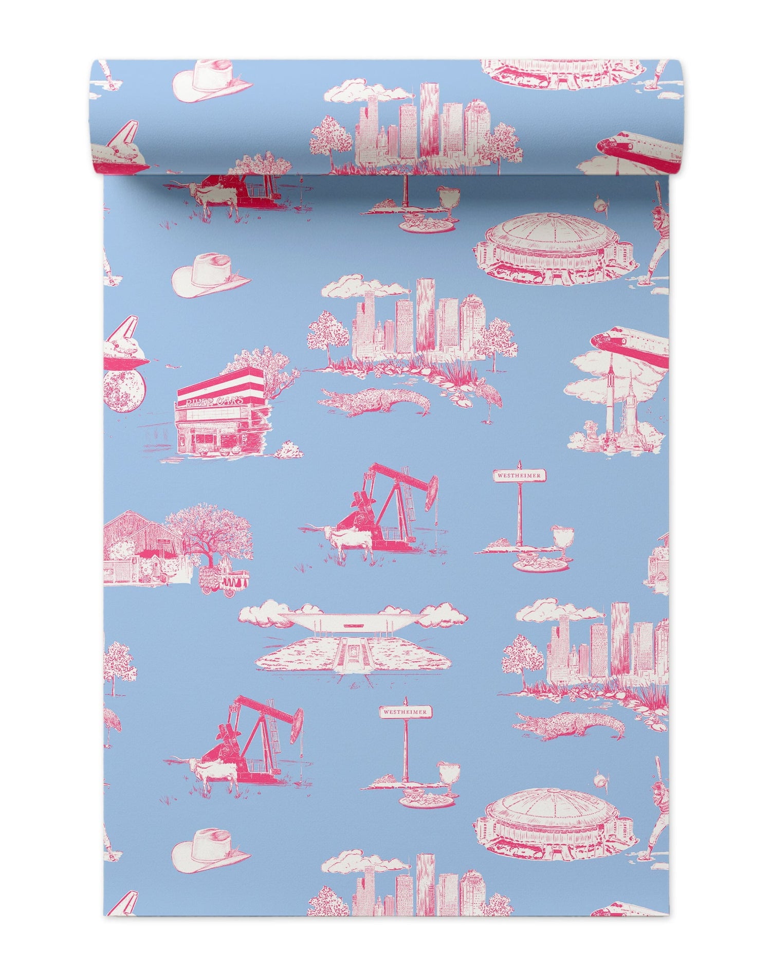 Houston Toile Peel and Stick Wallpaper in blue pink color - pattern number KK737_Blue_Pink_KH306 - by Katie Kime in the  collection