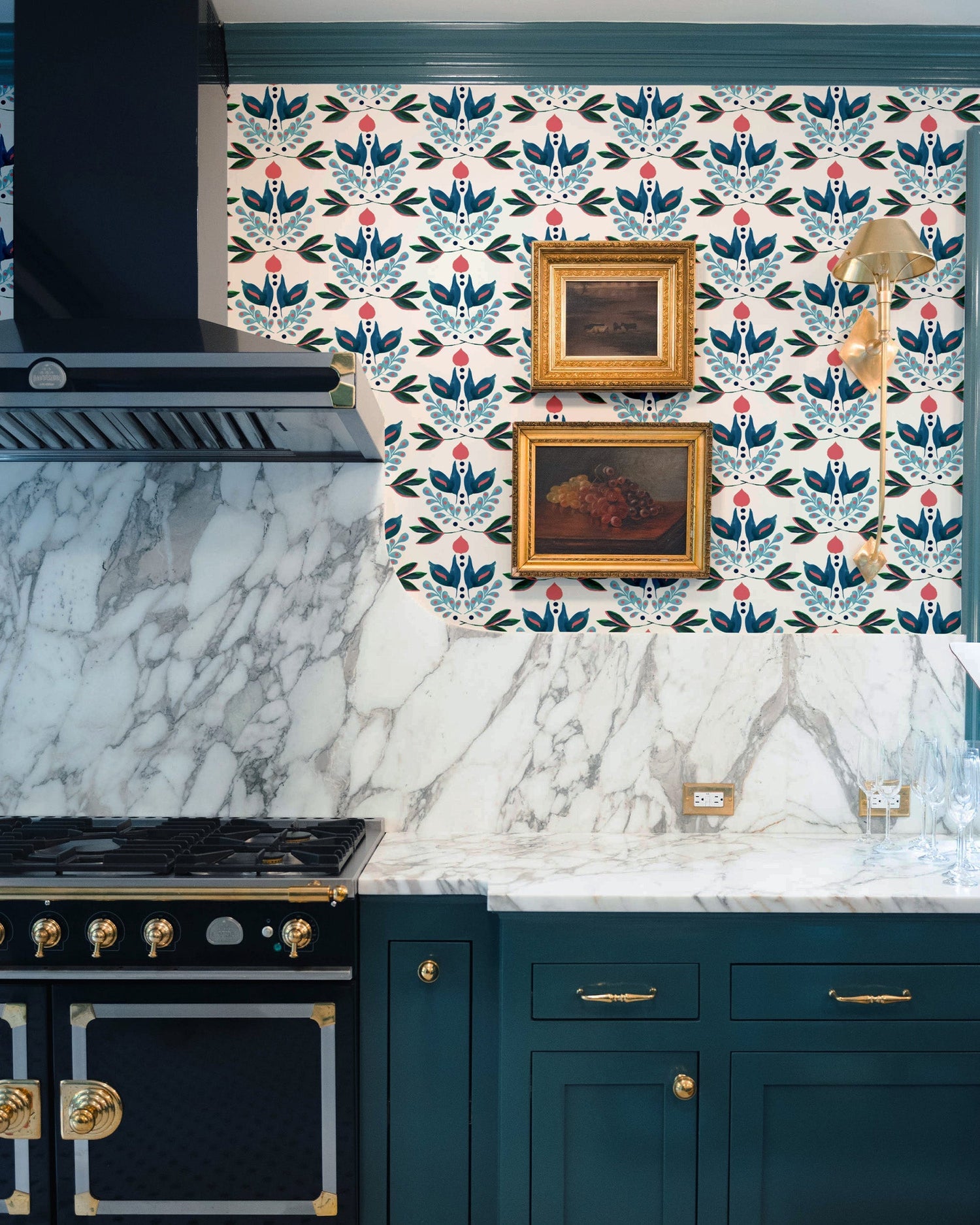 Lotus Peel and Stick Wallpaper in blue color - pattern number KK17013_Blue_KH306 - by Katie Kime in the  collection