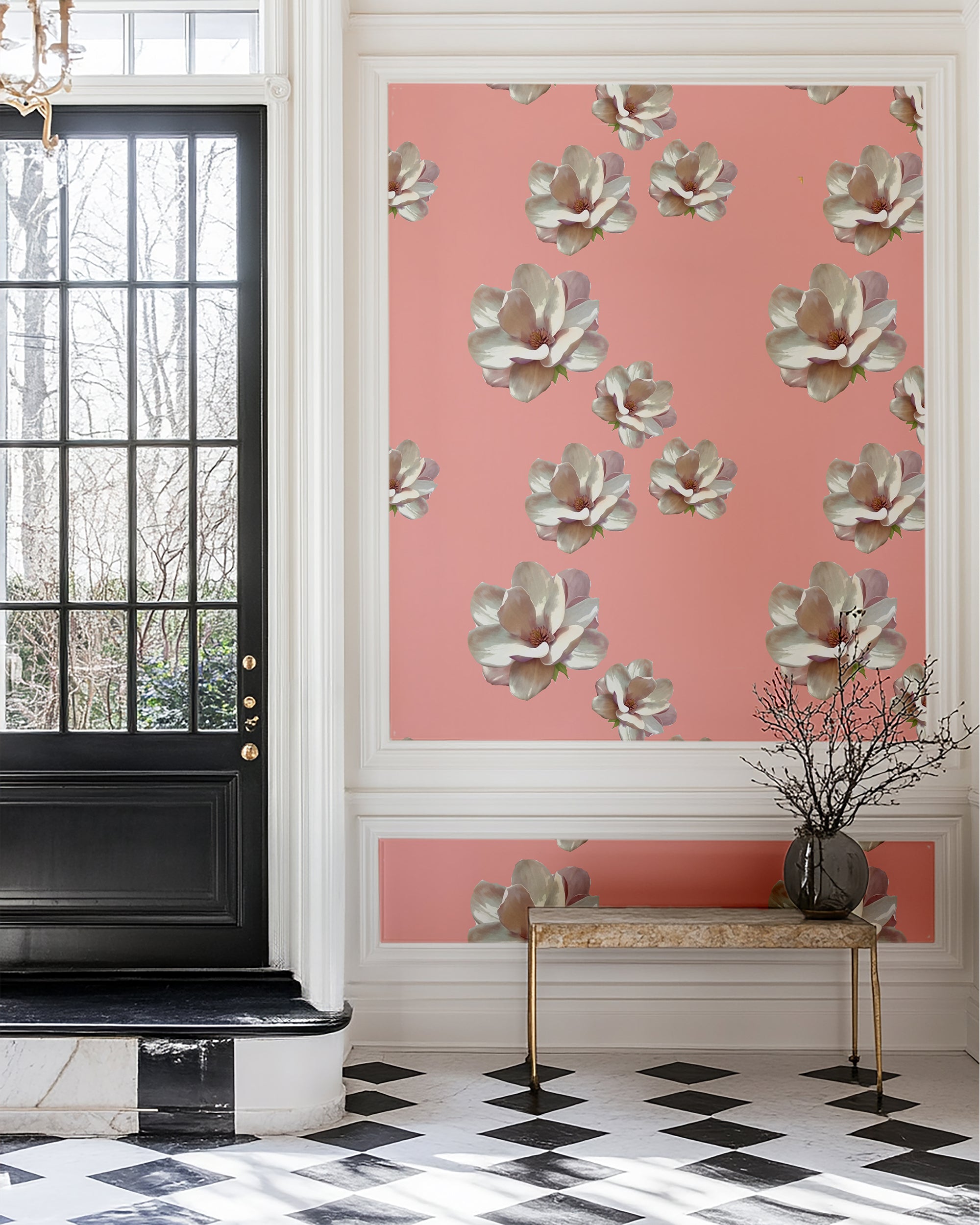 Magnolia Sunset Peel and Stick Wallpaper in pink color - pattern number KK17052_Pink_KH306 - by Katie Kime in the  collection