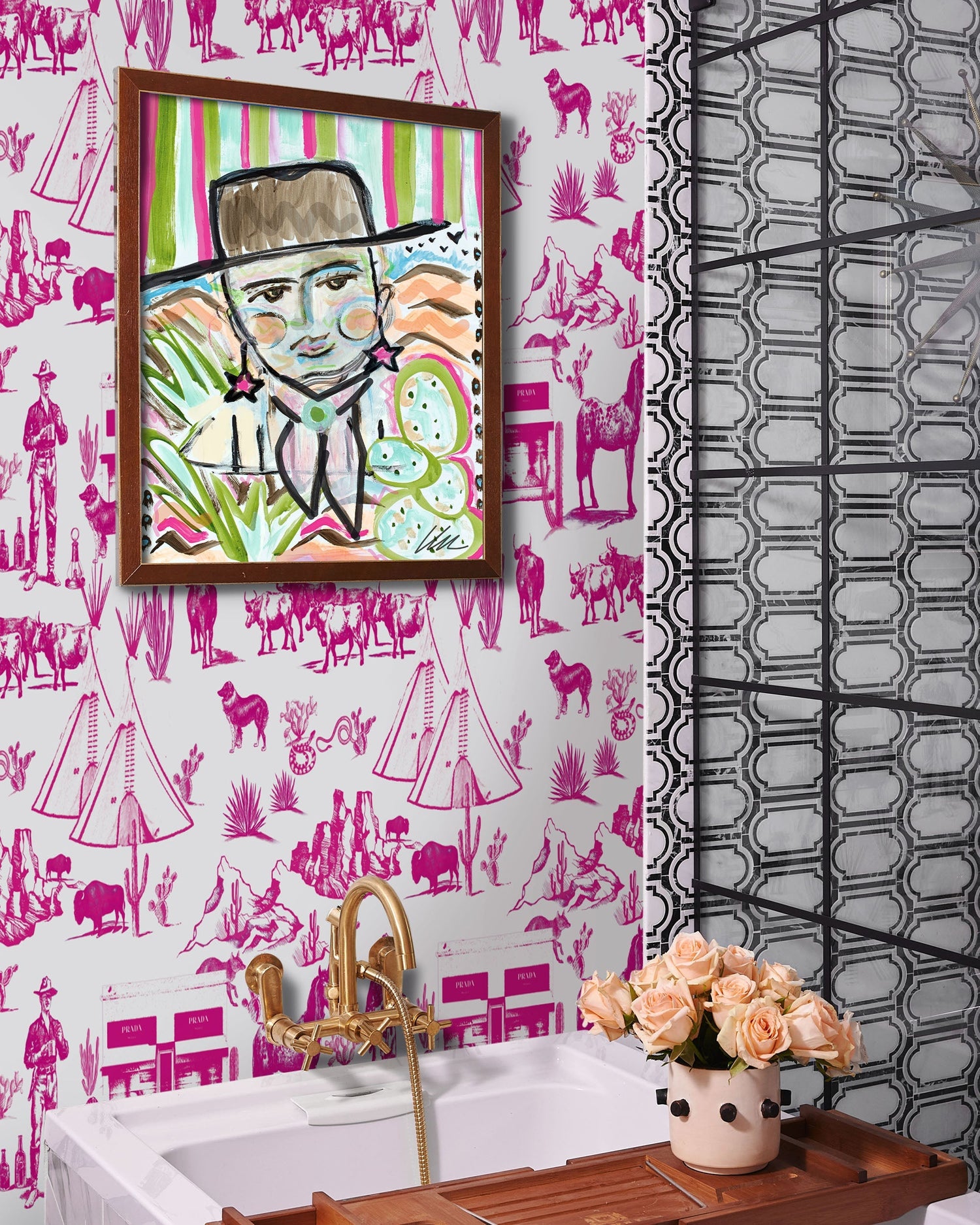 Marfa Toile Wallpaper in pink color - pattern number KK17118_Pink_KH300 - by Katie Kime in the  collection
