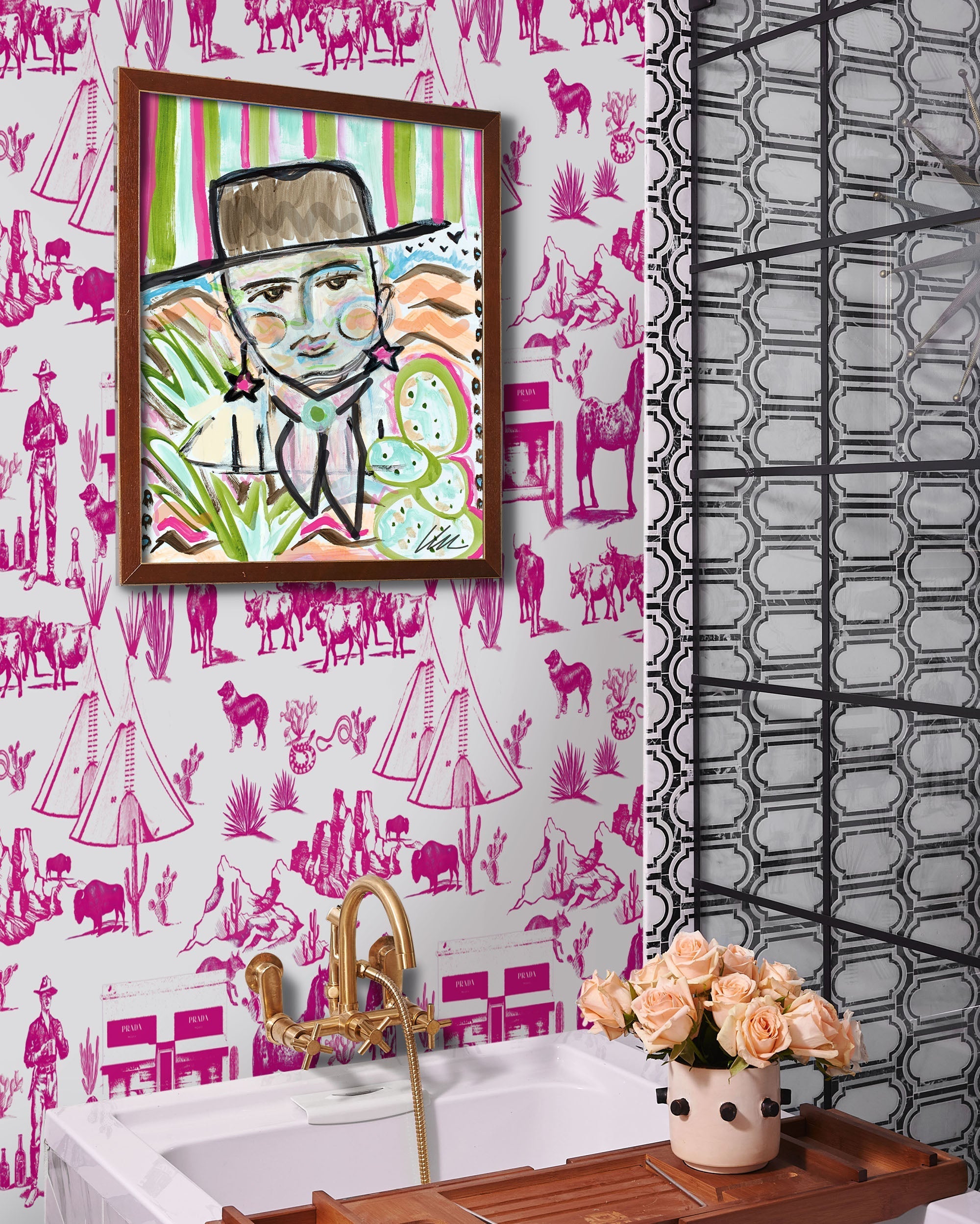Marfa Toile Wallpaper in pink color - pattern number KK17118_Pink_KH300 - by Katie Kime in the  collection