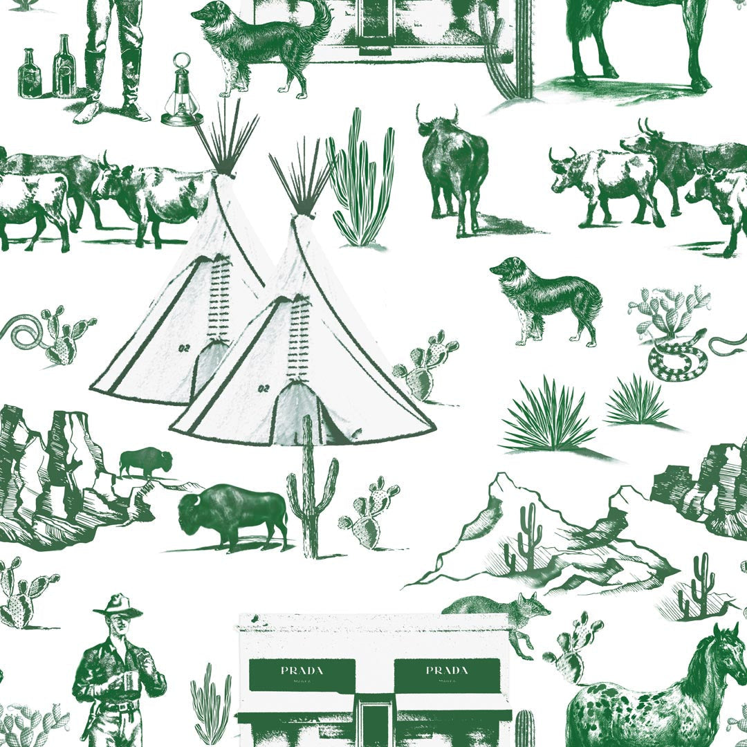 Marfa Toile Wallpaper in Hunter color - pattern number KK17118_Hunter_KH300 - by Katie Kime in the collection