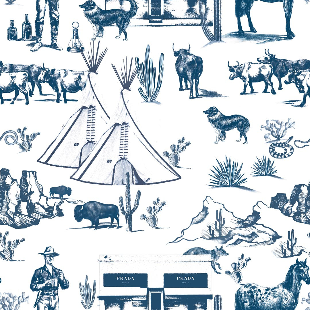 Marfa Toile Wallpaper in Navy color - pattern number KK17118_Navy_KH300 - by Katie Kime in the collection