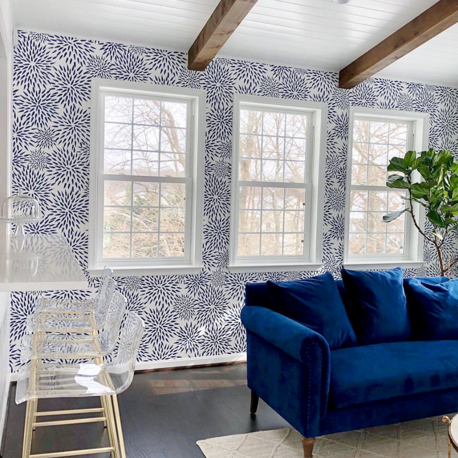 Mums The Word Peel and Stick Wallpaper in navy color - pattern number KK17014_Navy_KH306 - by Katie Kime in the  collection