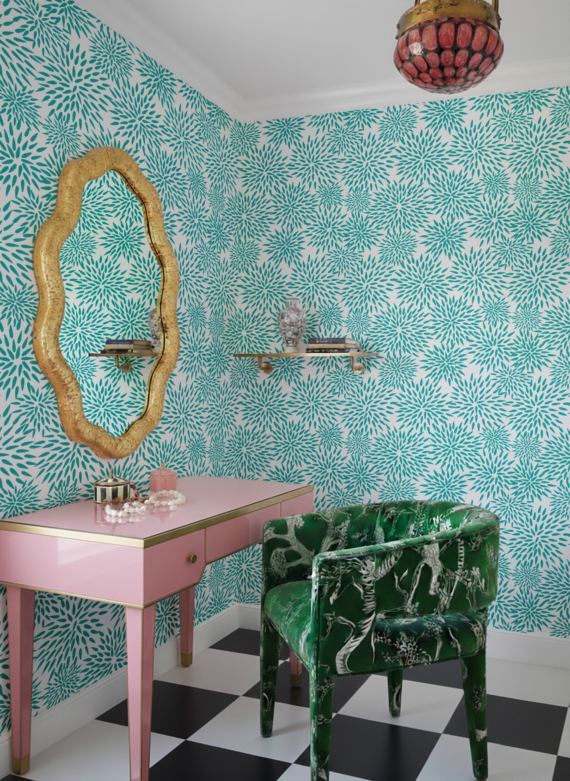 Mums The Word Peel and Stick Wallpaper in teal color - pattern number KK17014_Teal_KH306 - by Katie Kime in the  collection
