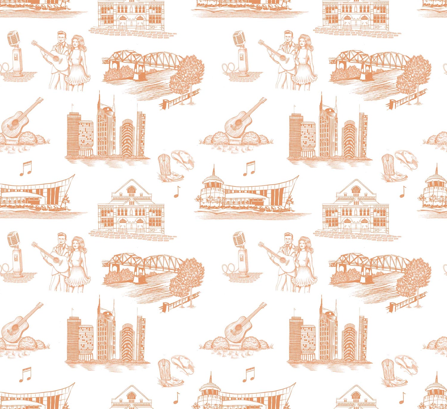 Nashville Toile Peel and Stick Wallpaper in apricot color - pattern number KK17122_Apricot_KH306 - by Katie Kime in the  collection
