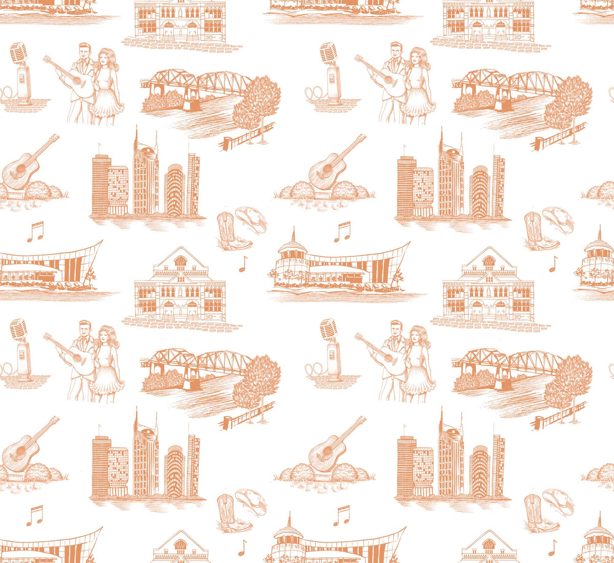 Nashville Toile Wallpaper in Apricot color - pattern number KK17122_Apricot_KH300 - by Katie Kime in the collection