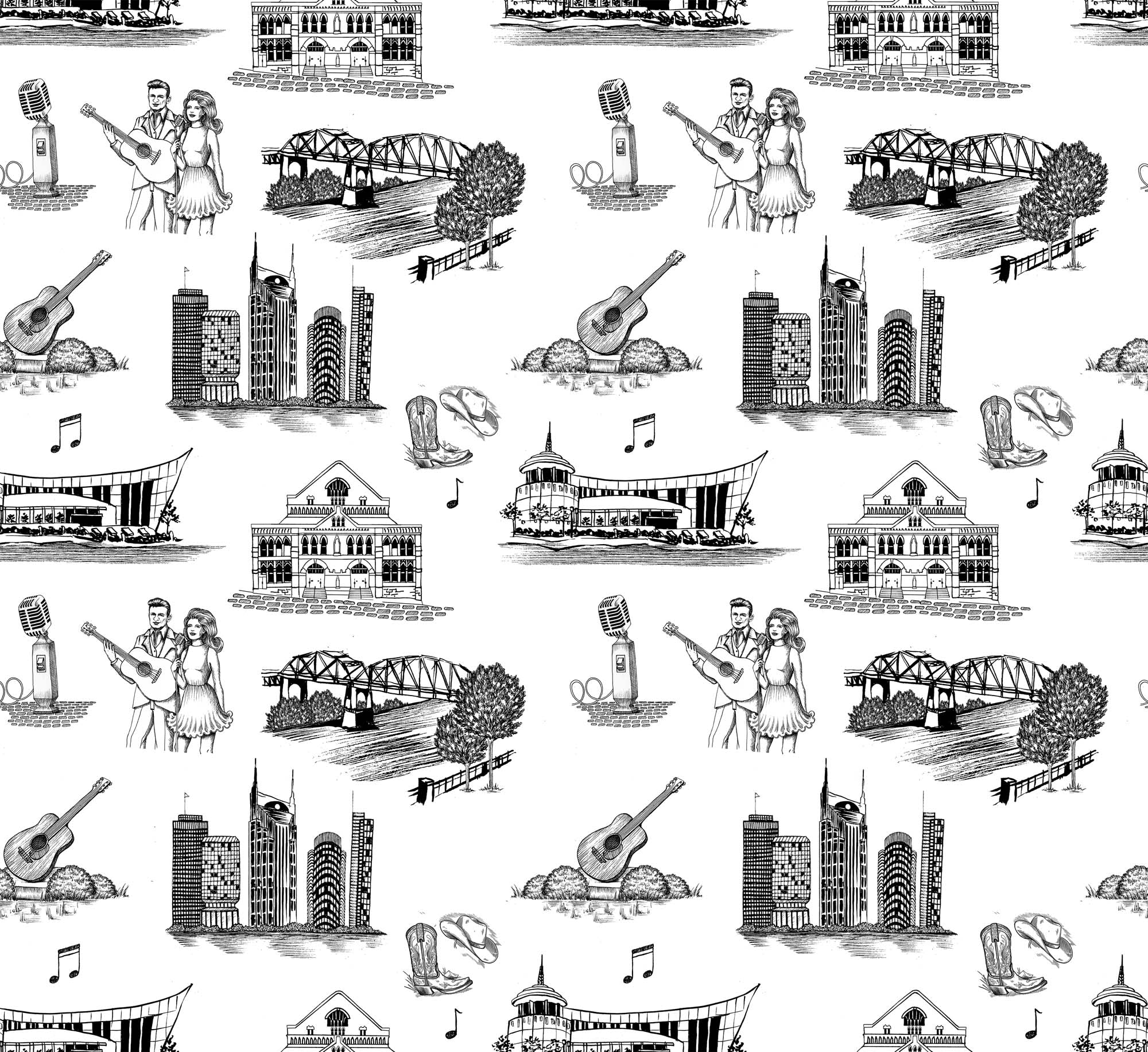 Nashville Toile Peel and Stick Wallpaper in black color - pattern number KK17122_Black_KH306 - by Katie Kime in the  collection