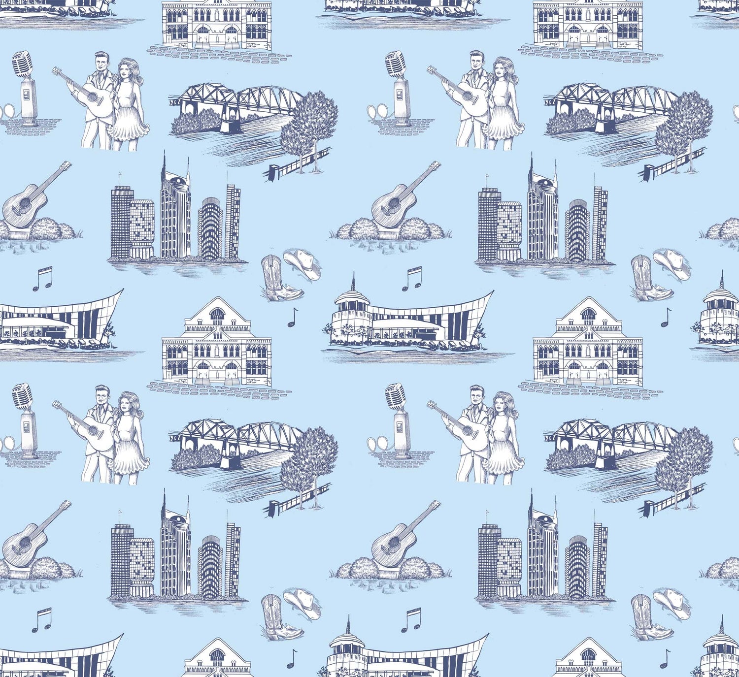 Nashville Toile Peel and Stick Wallpaper in blue navy color - pattern number KK17122_Blue_Navy_KH306 - by Katie Kime in the  collection