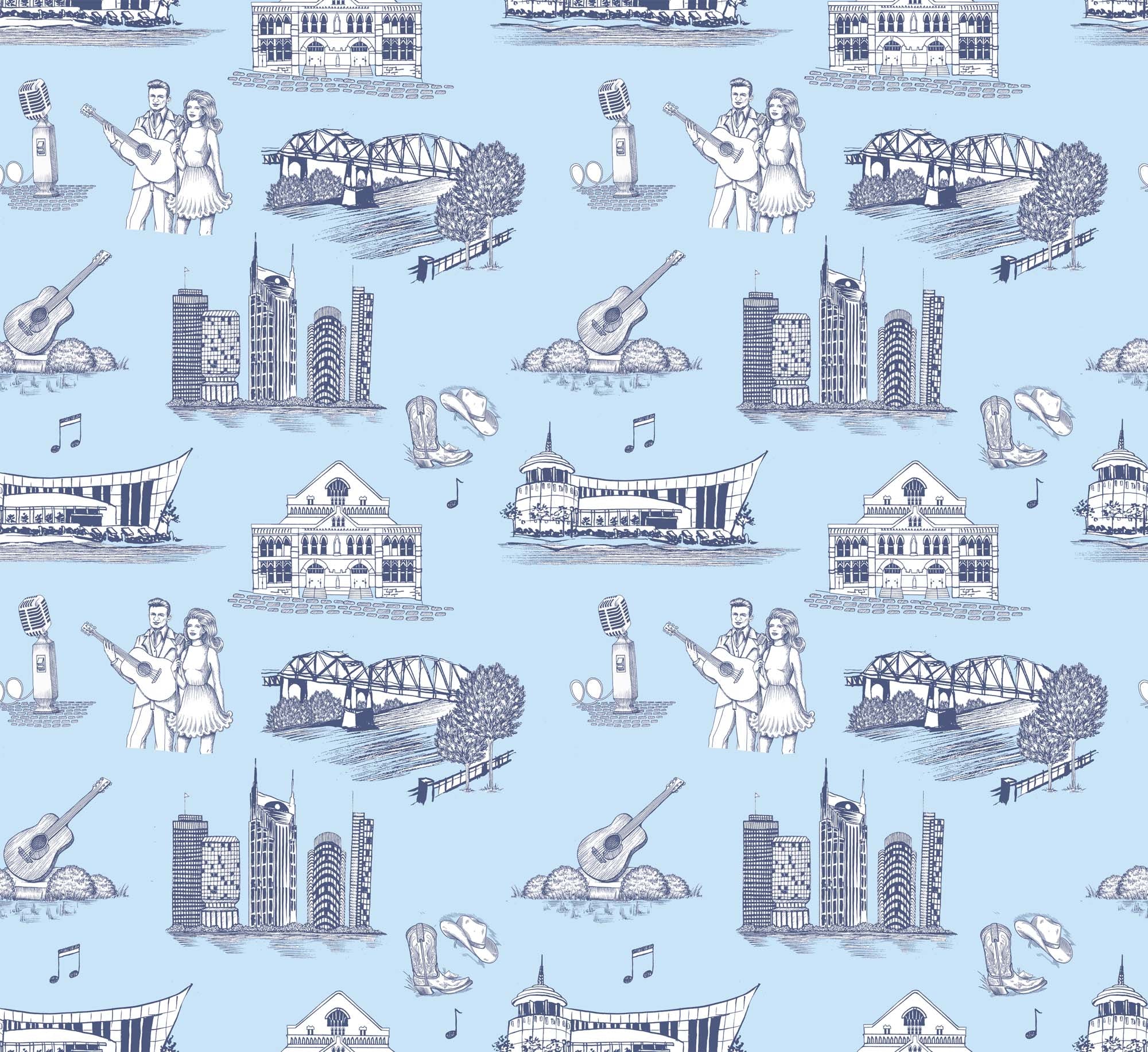 Nashville Toile Peel and Stick Wallpaper in blue navy color - pattern number KK17122_Blue_Navy_KH306 - by Katie Kime in the  collection