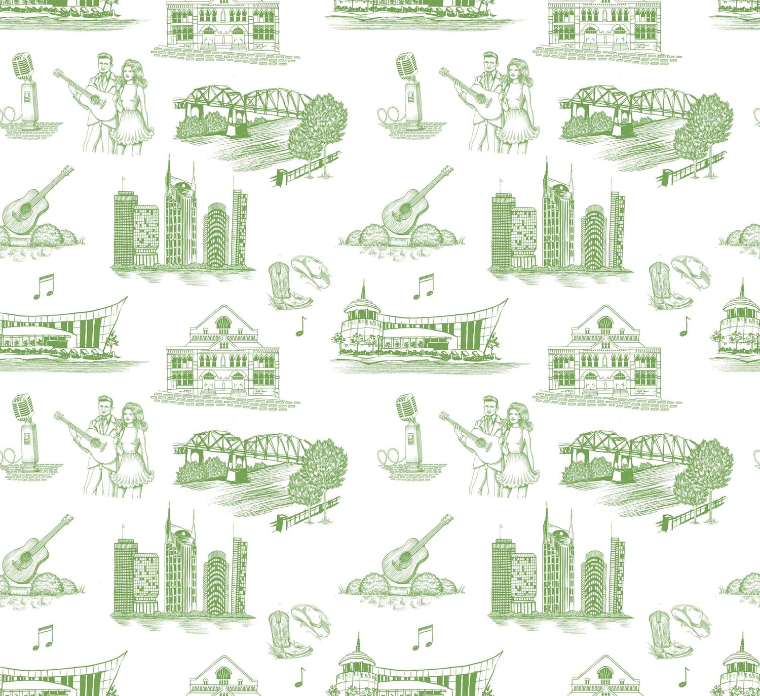 Nashville Toile Peel and Stick Wallpaper in green color - pattern number KK17122_Green_KH306 - by Katie Kime in the  collection