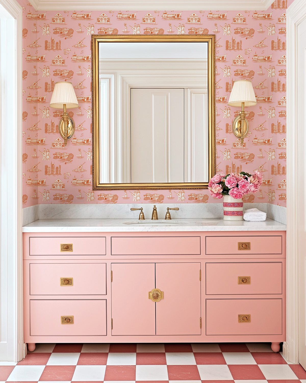 Nashville Toile Wallpaper in pink color - pattern number KK17122_Orange_Pink_KH300 - by Katie Kime in the  collection
