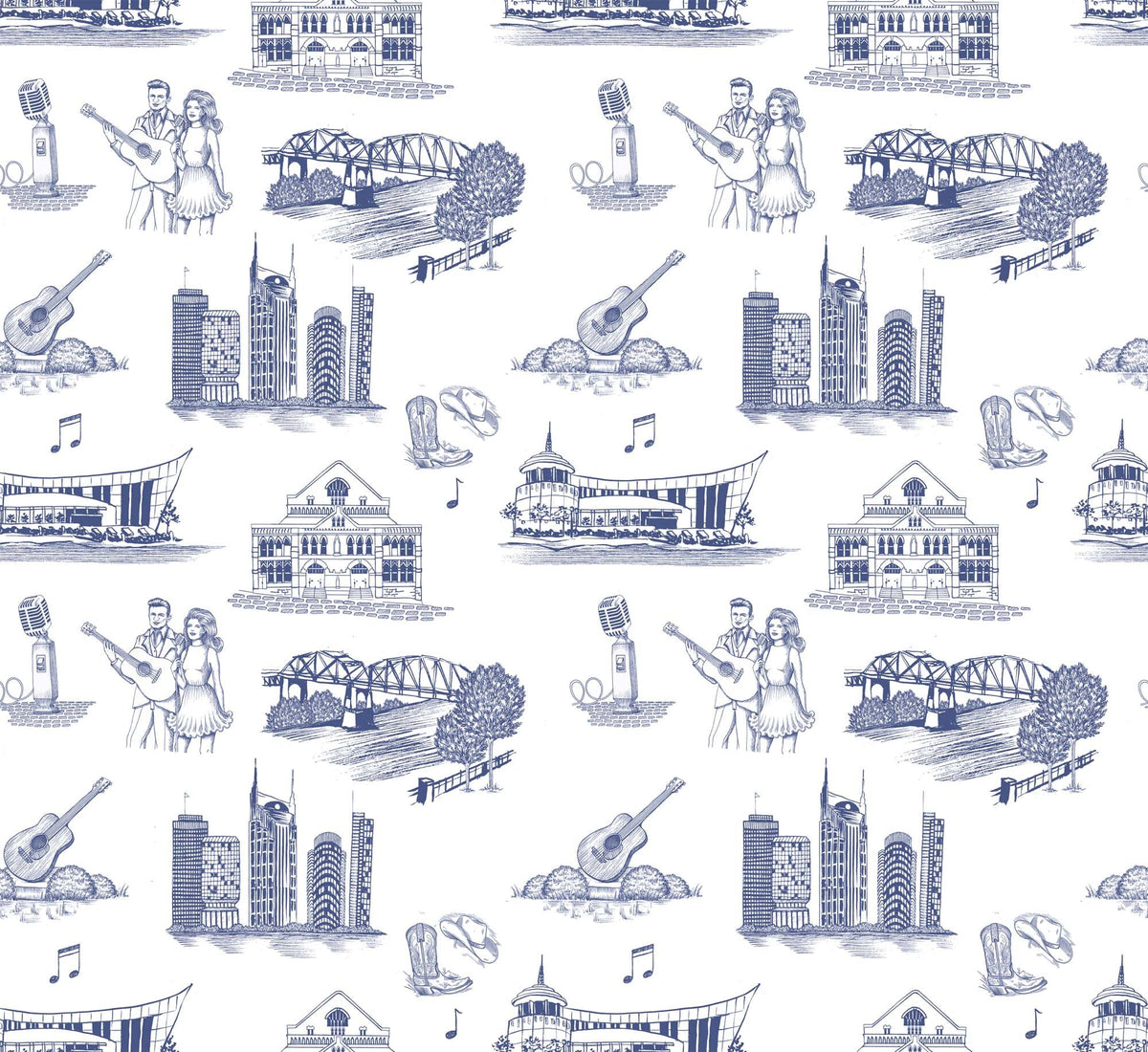 Nashville Toile Wallpaper in Navy color - pattern number KK17122_Navy_KH300 - by Katie Kime in the collection