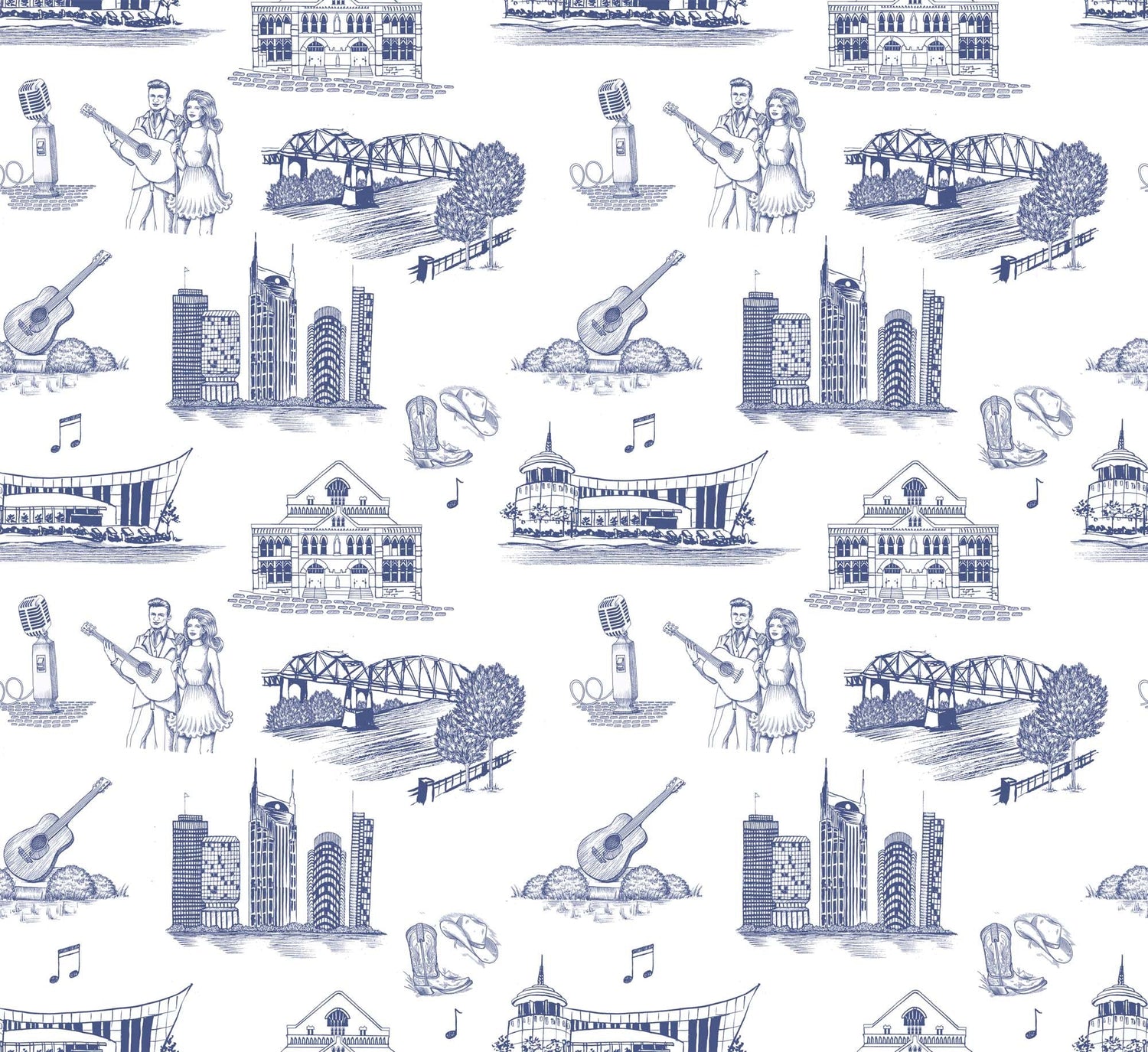 New Orleans Toile Wallpaper in blue navy color - pattern number KK17122_Navy_KH300 - by Katie Kime in the  collection