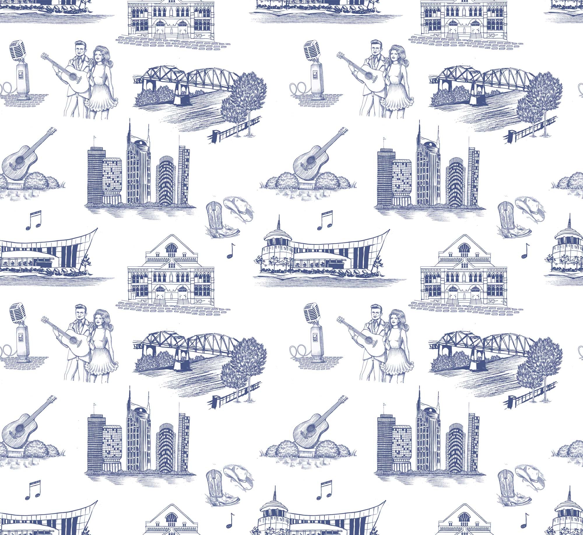 New Orleans Toile Wallpaper in blue navy color - pattern number KK17122_Navy_KH300 - by Katie Kime in the  collection