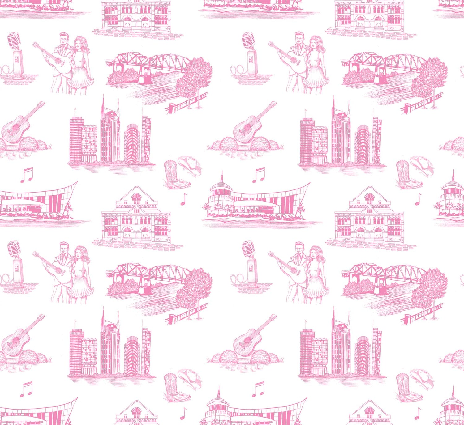 Nashville Toile Peel and Stick Wallpaper in pink color - pattern number KK17122_Pink_KH306 - by Katie Kime in the  collection