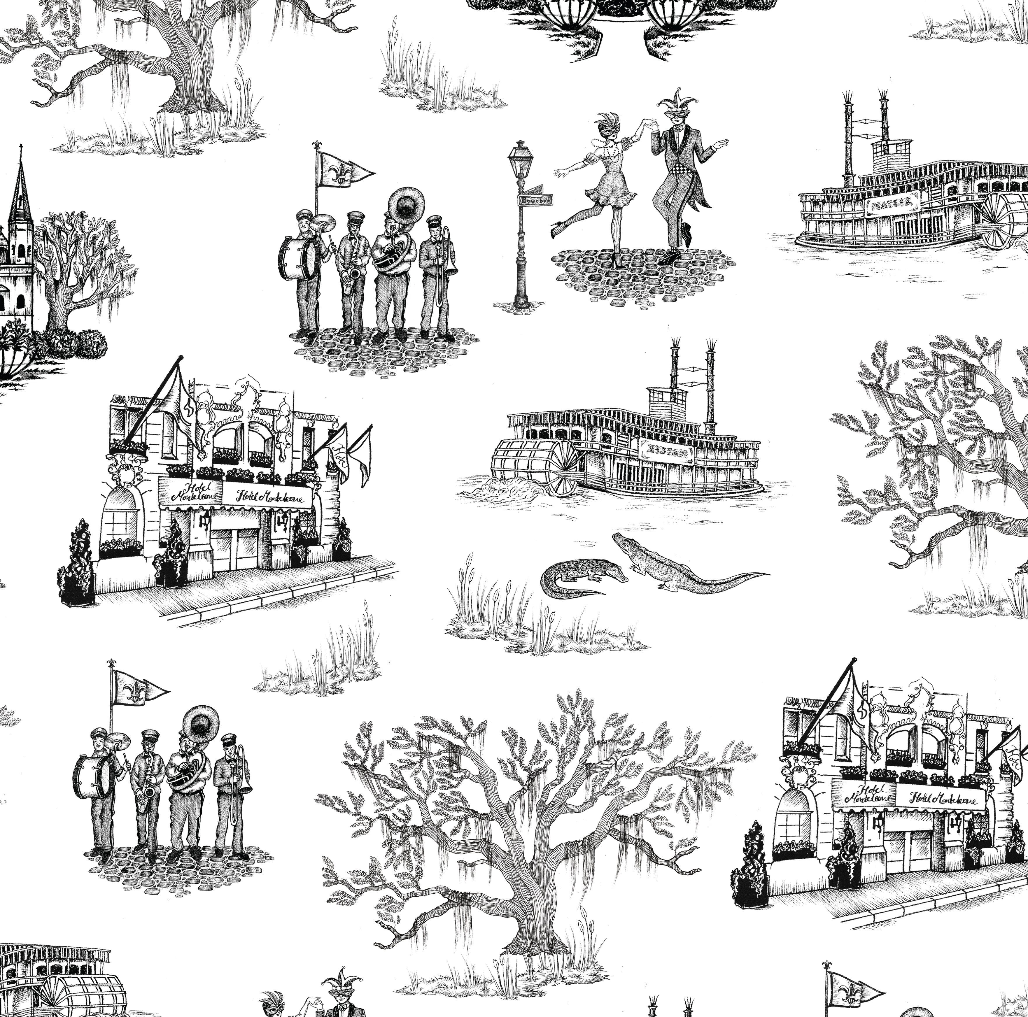 New Orleans Toile Peel and Stick Wallpaper in black color - pattern number KK17123_Black_KH306 - by Katie Kime in the  collection