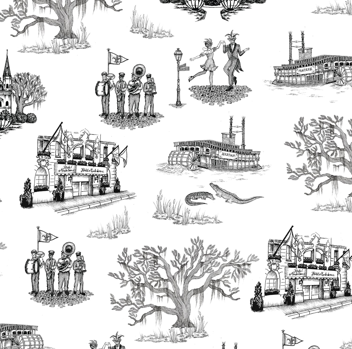 New Orleans Toile Wallpaper in lavender color - pattern number KK17123_Black_KH300 - by Katie Kime in the  collection