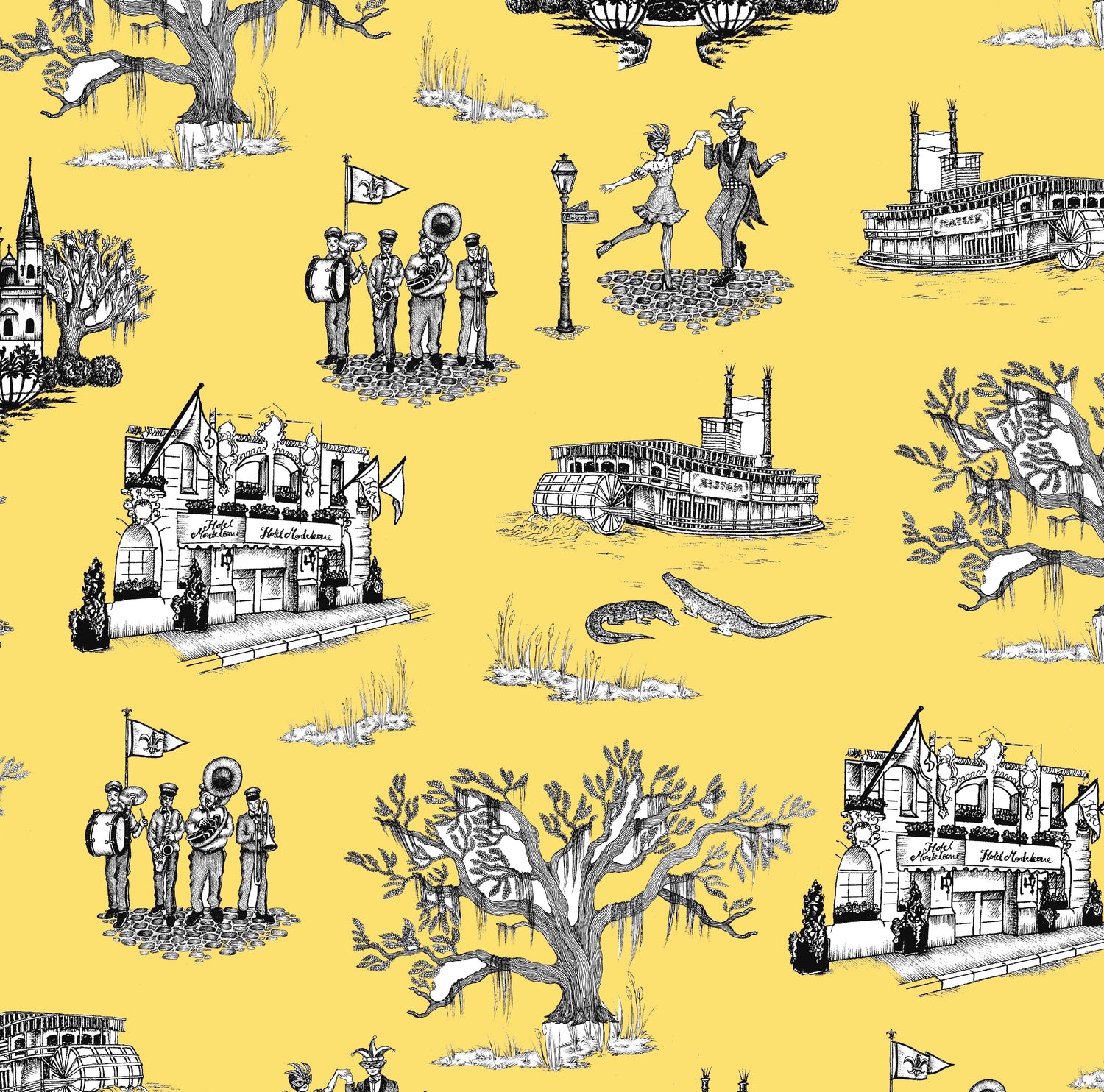 New Orleans Toile Wallpaper in green color - pattern number KK17123_Gold_KH300 - by Katie Kime in the  collection