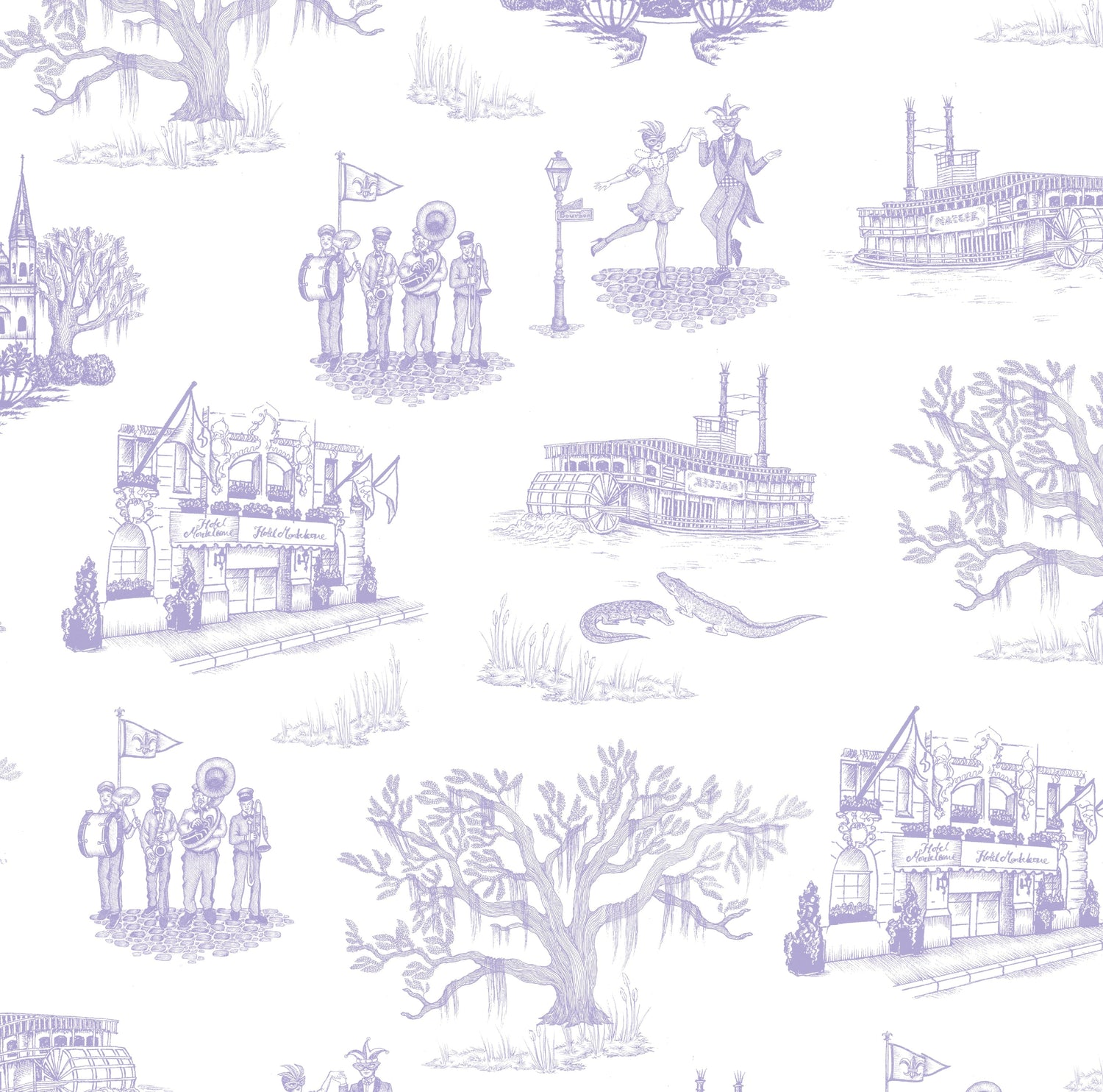 New Orleans Toile Peel and Stick Wallpaper in lavender color - pattern number KK17123_Lavender_KH306 - by Katie Kime in the  collection