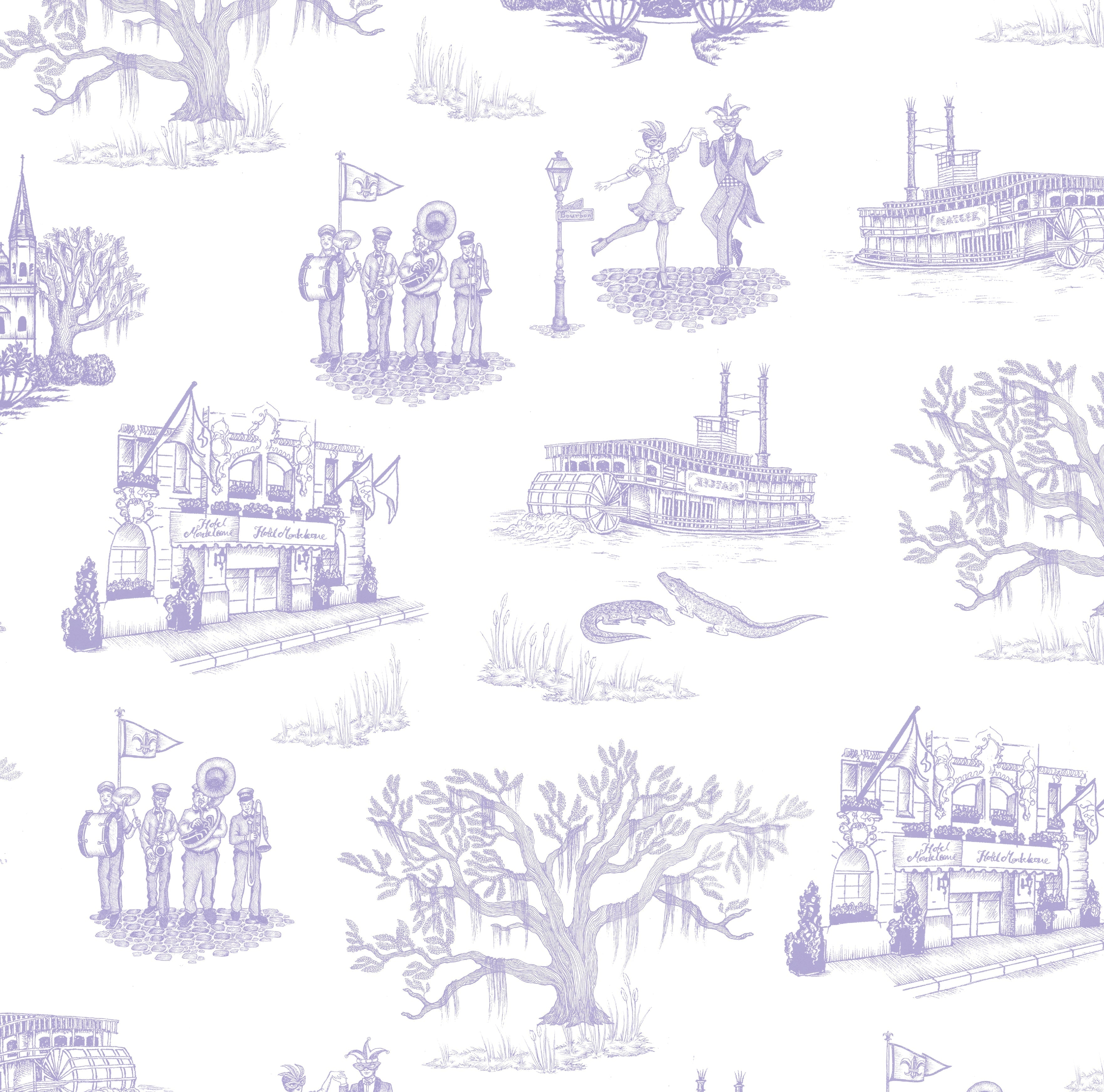 New Orleans Toile Wallpaper in navy color - pattern number KK17123_Lavender_KH300 - by Katie Kime in the  collection