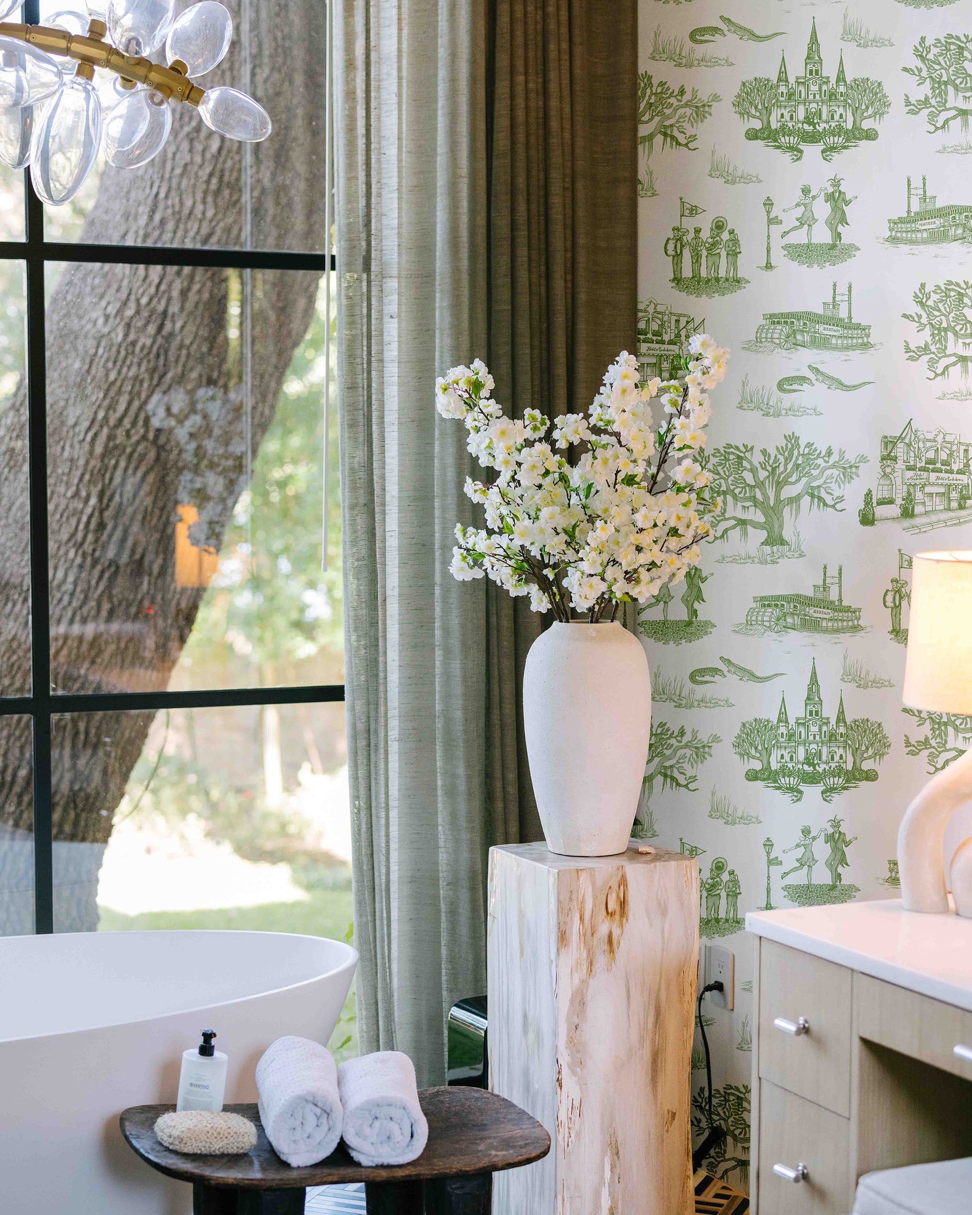 New Orleans Toile Peel and Stick Wallpaper in green color - pattern number KK17123_Green_KH306 - by Katie Kime in the  collection