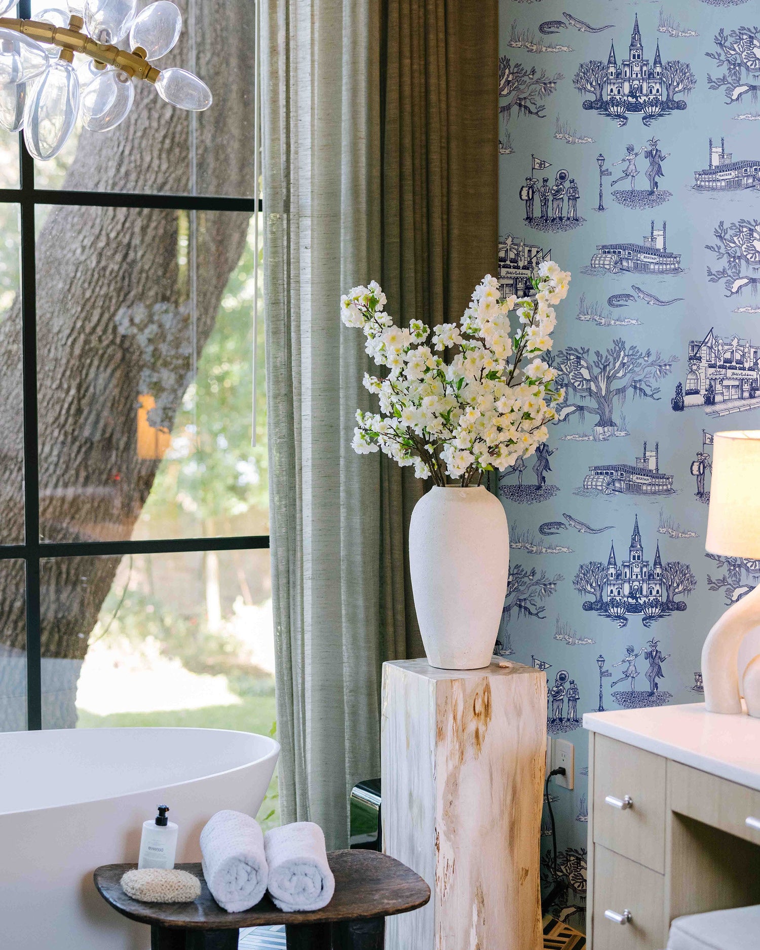 New Orleans Toile Wallpaper in green lavender color - pattern number KK17123_Blue_Navy_KH300 - by Katie Kime in the  collection