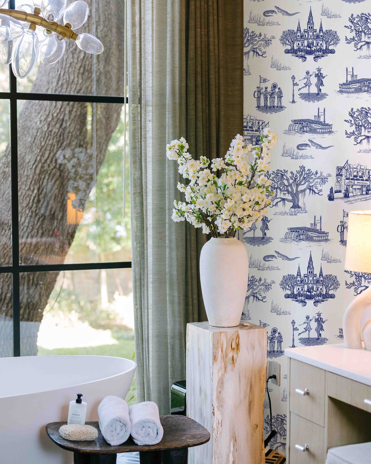 New Orleans Toile Peel and Stick Wallpaper in navy color - pattern number KK17123_Navy_KH306 - by Katie Kime in the  collection