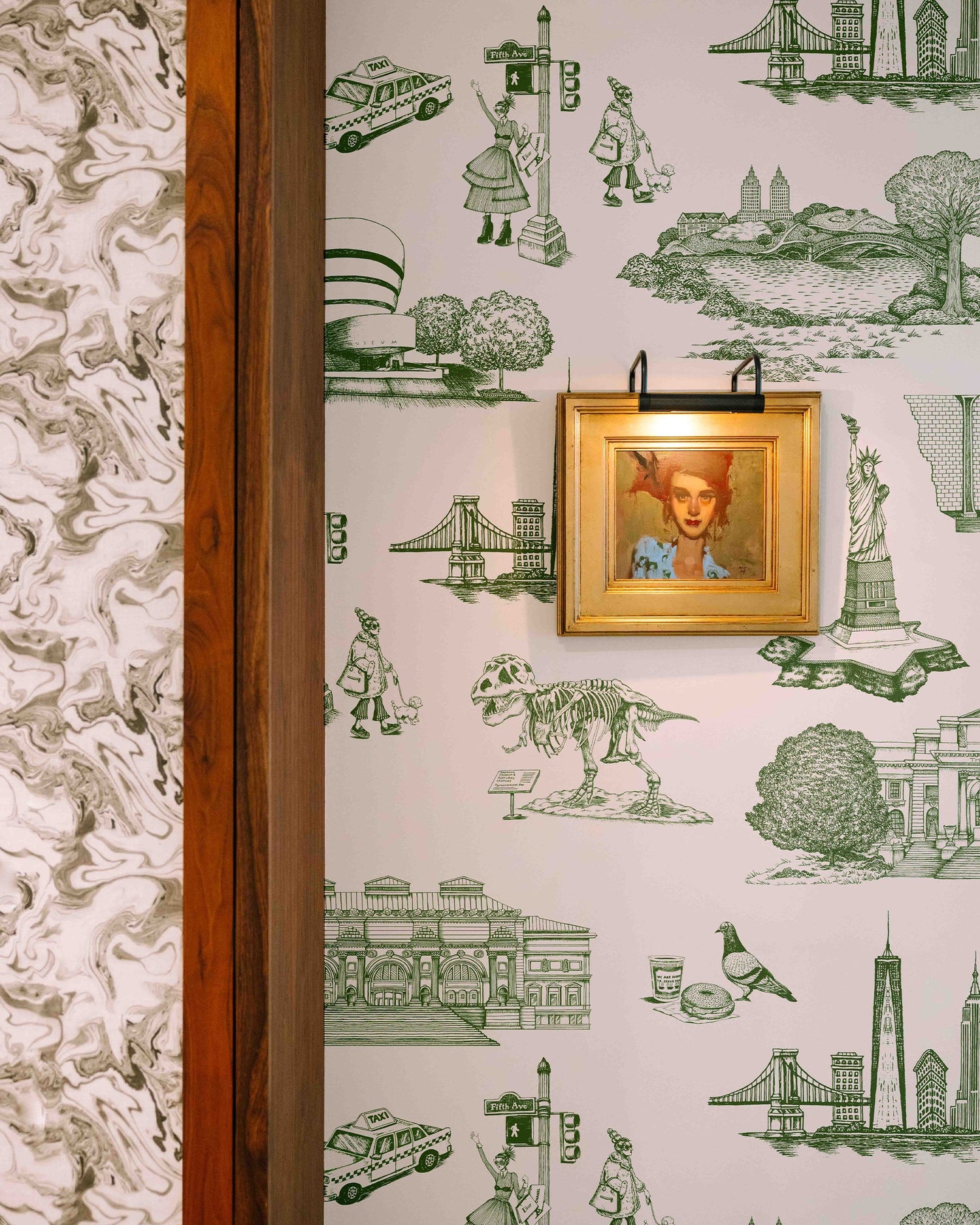 New York Toile Wallpaper in grey color - pattern number KK17124_Green_KH300 - by Katie Kime in the  collection