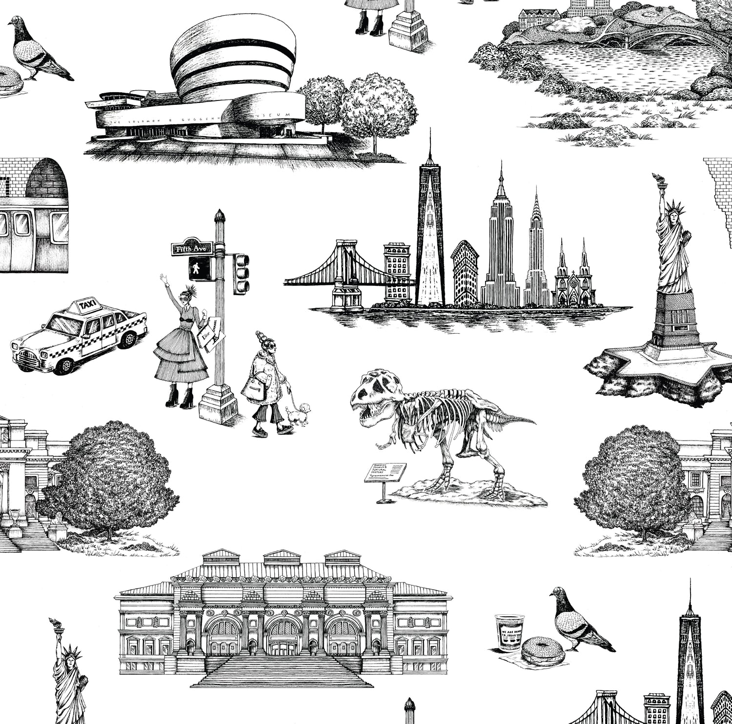 New York Toile Peel and Stick Wallpaper in black color - pattern number KK17124_Black_KH306 - by Katie Kime in the  collection