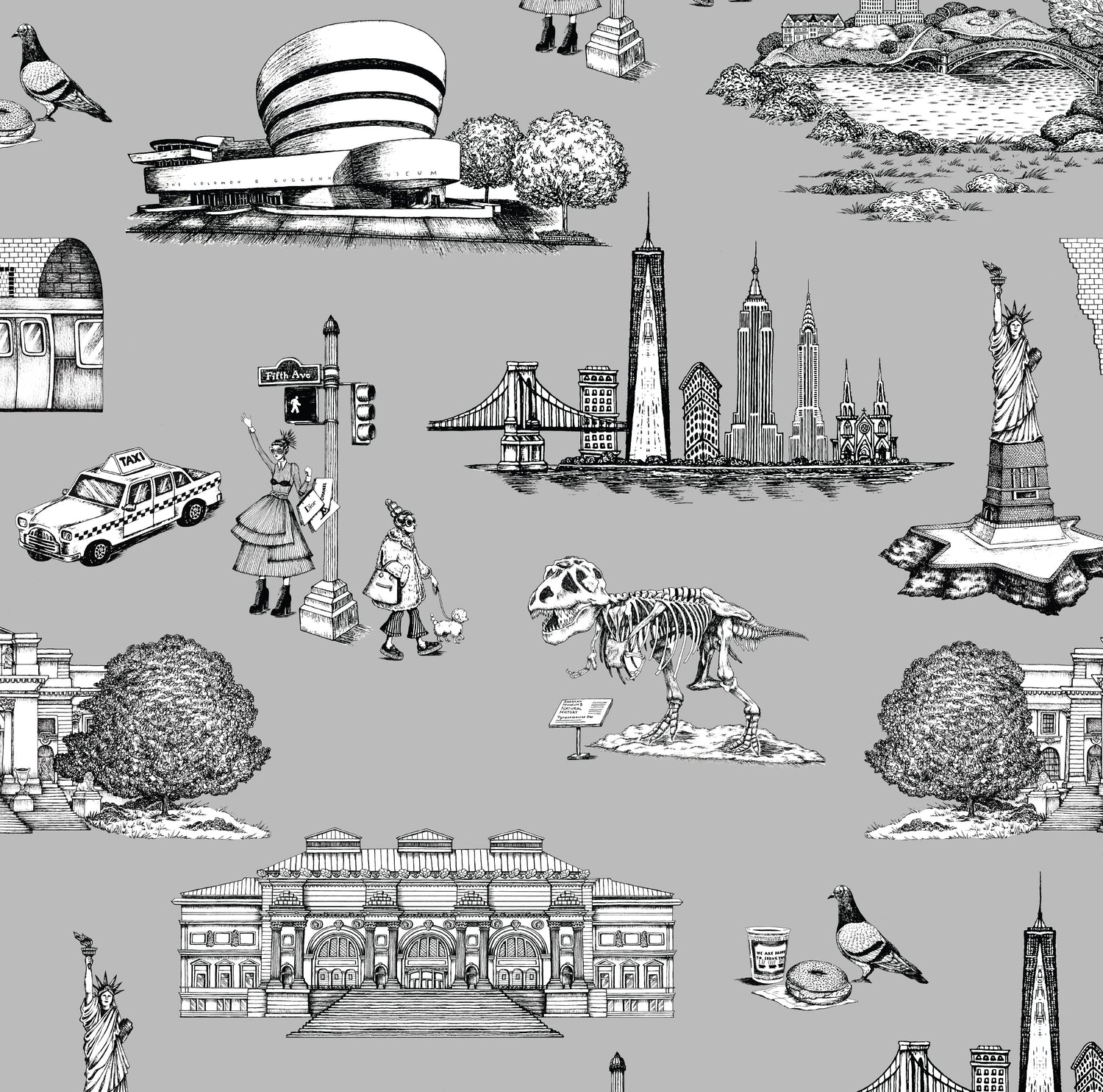North Carolina Toile Wallpaper in navy white color - pattern number KK17124_Grey_KH300 - by Katie Kime in the  collection