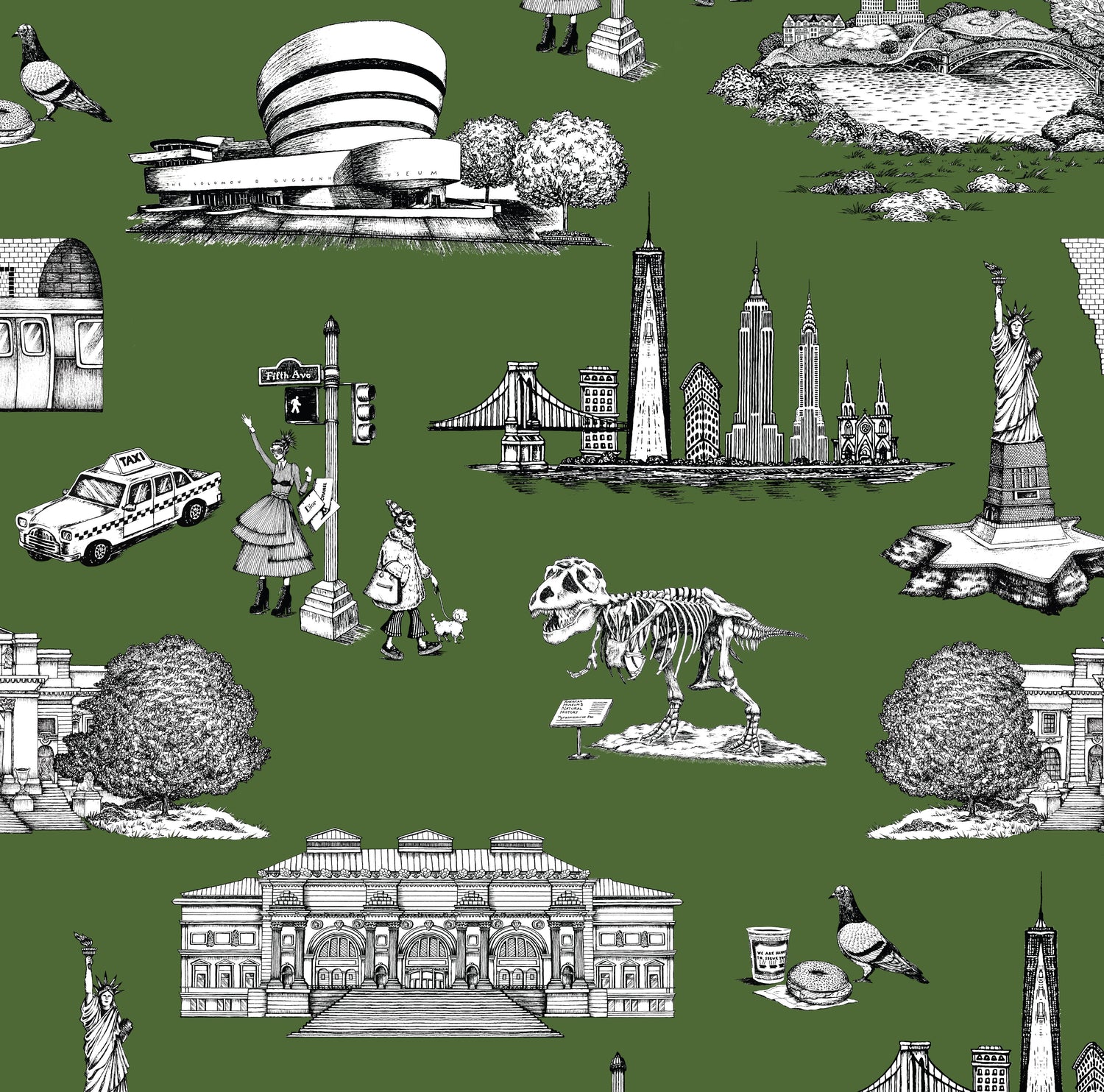 New York Toile Peel and Stick Wallpaper in hunter color - pattern number KK17124_Hunter_KH306 - by Katie Kime in the  collection
